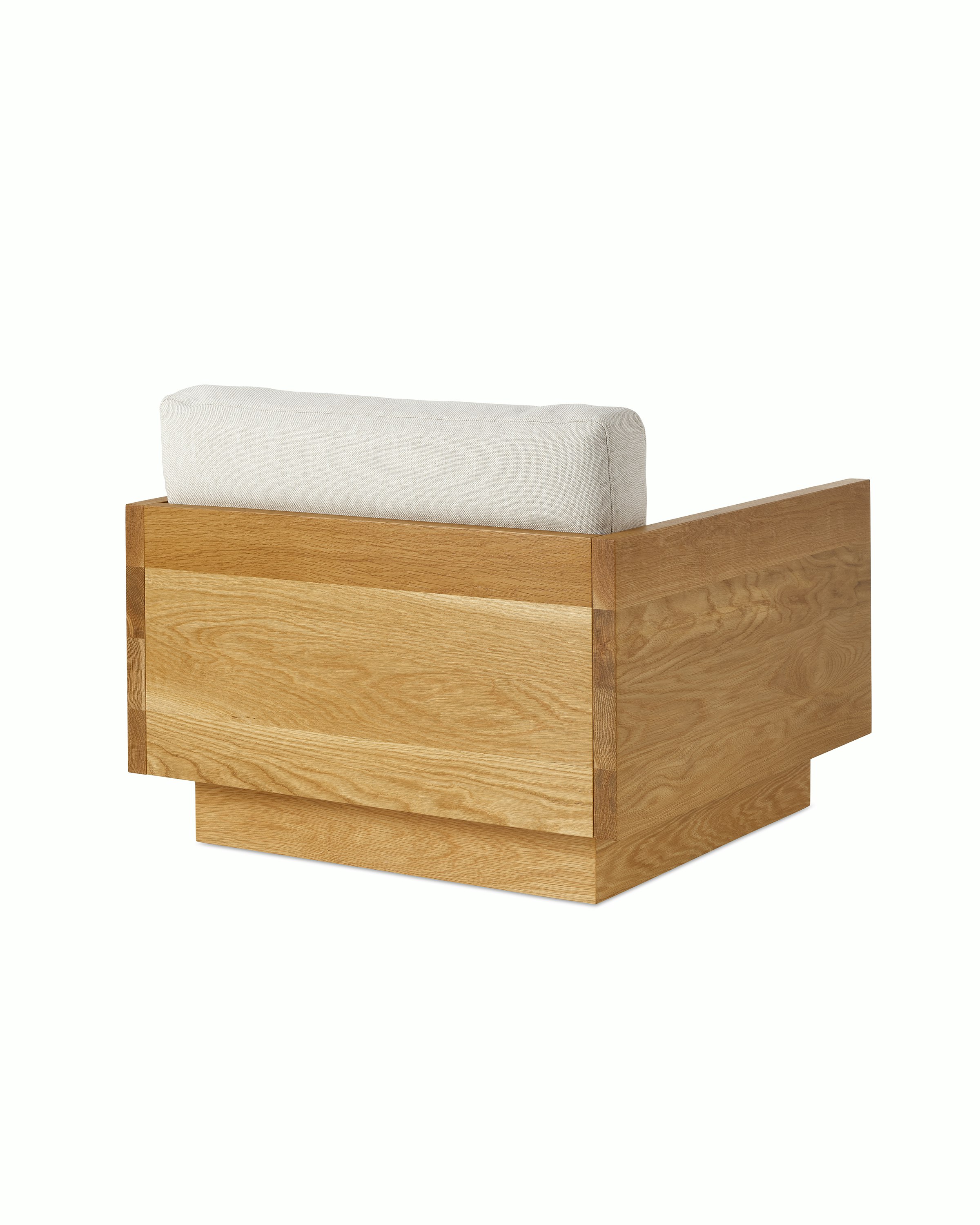 Pawson Drift Lounge Chair in Oak and grey cushions (Mode Clavicle)