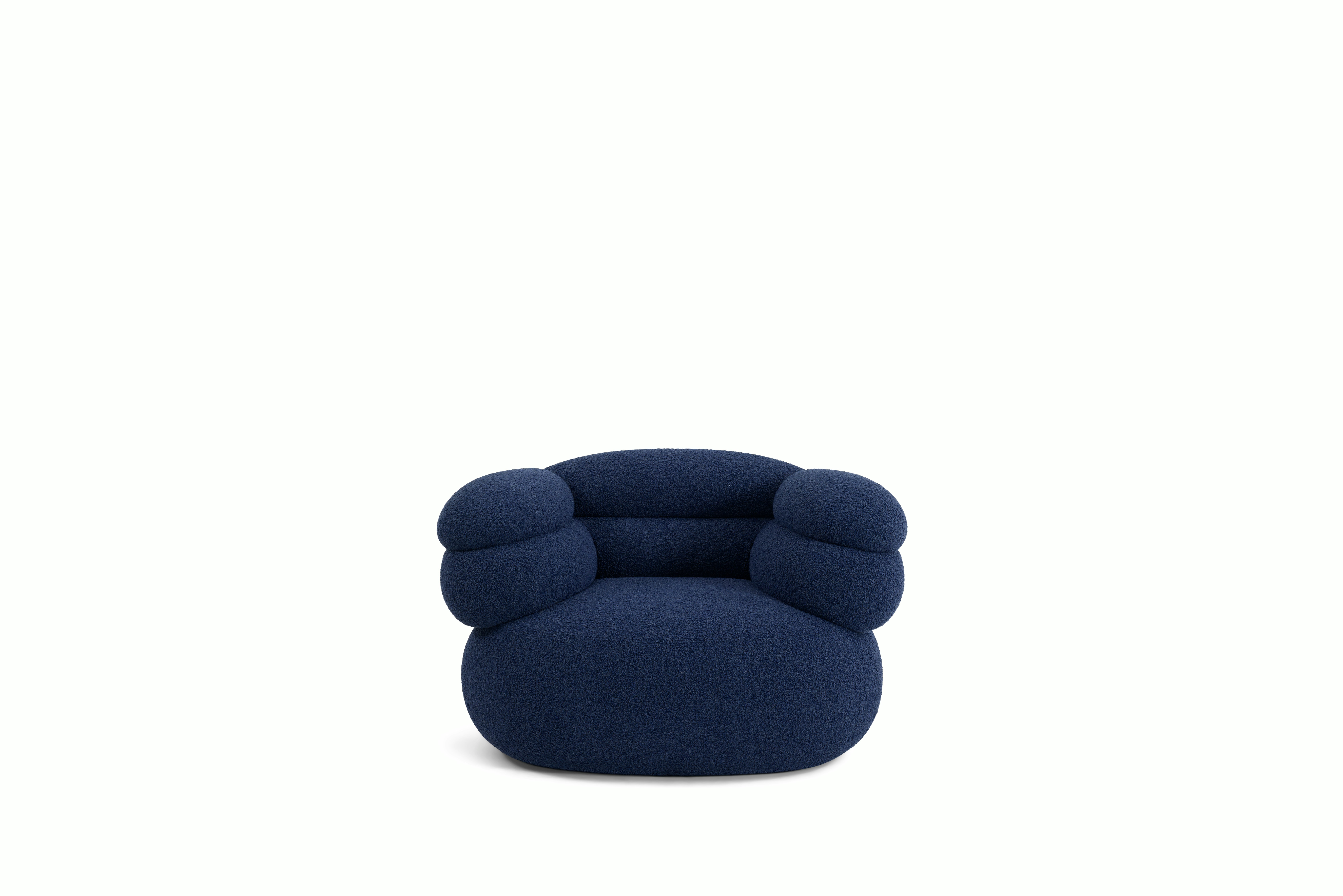 A Biboni Lounge Chair in Solid Sublime, Navy viewed from the front.