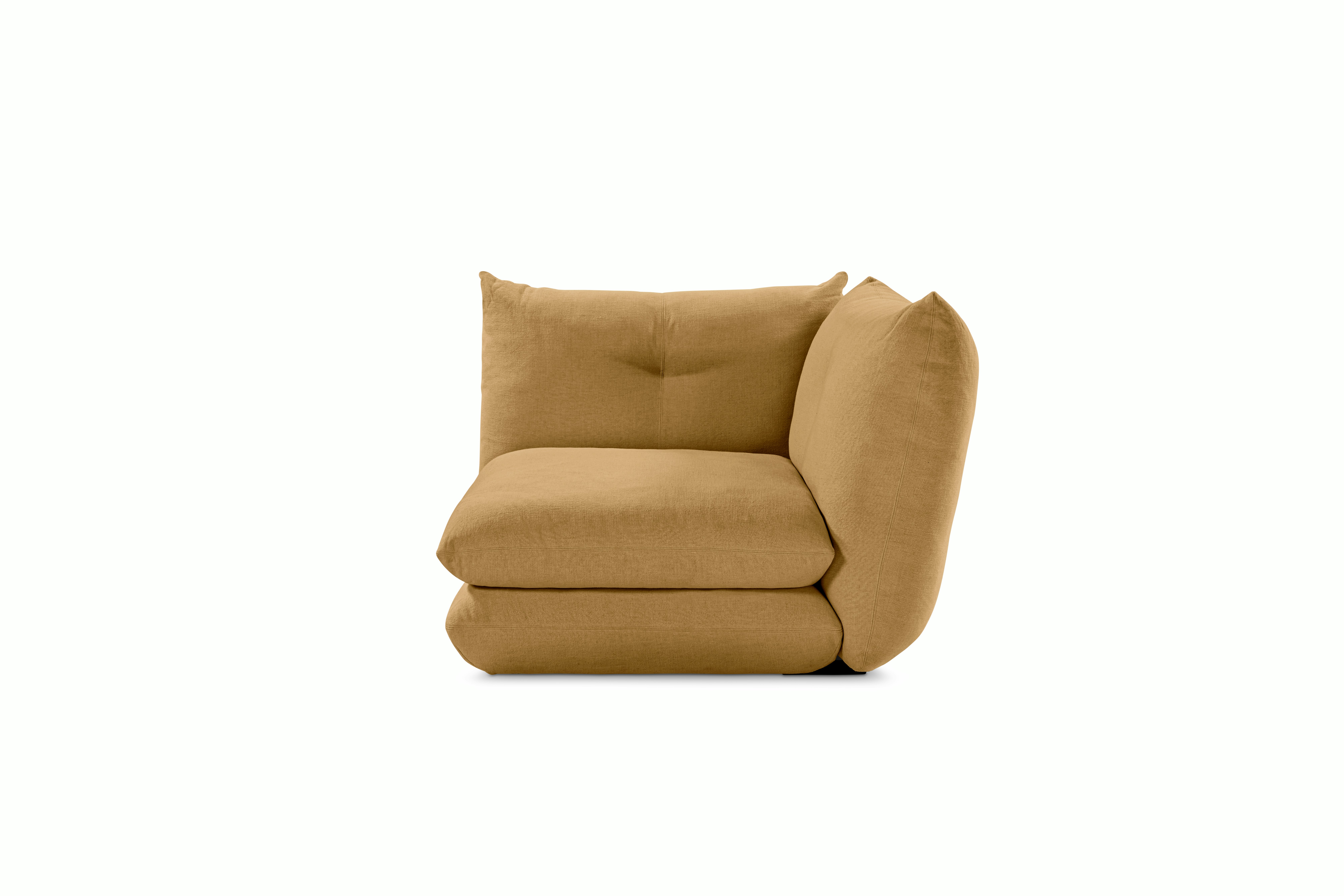 A Perron Pillo End Seat Module in Brass viewed from the front.
