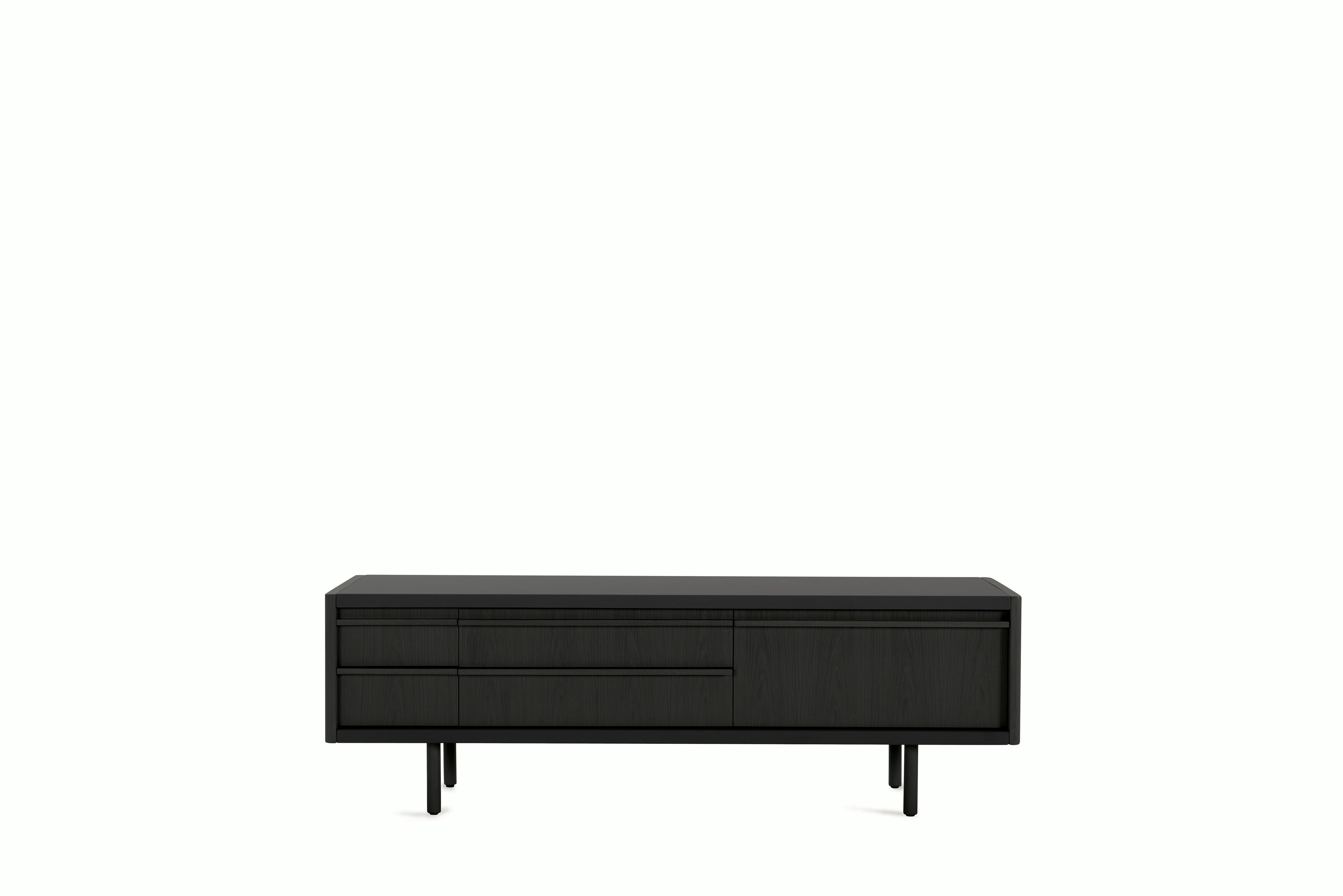 New Canaan Media Unit - Black oak, Bristol Leather, Black