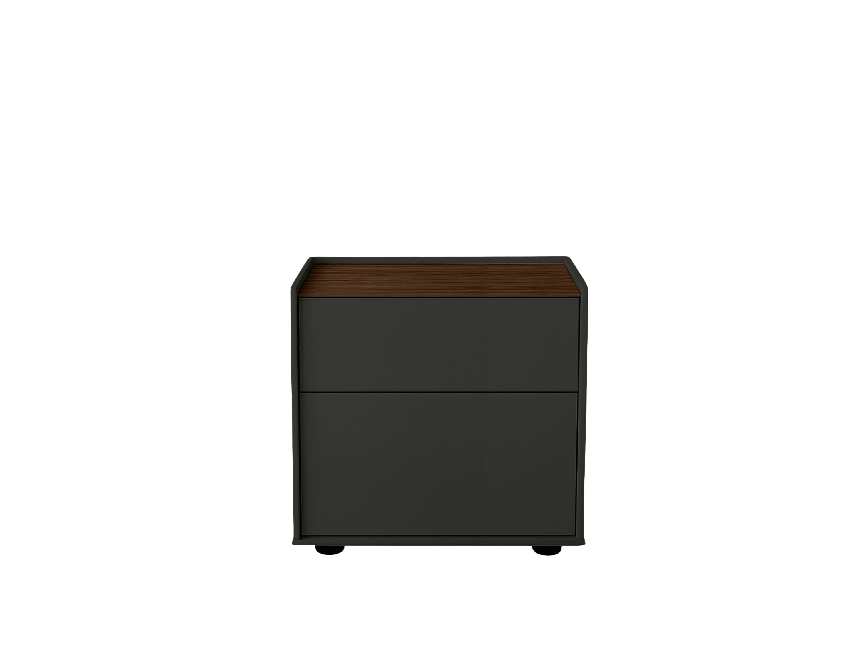 A Bera Bedside Table in granite, walnut viewed from the front.