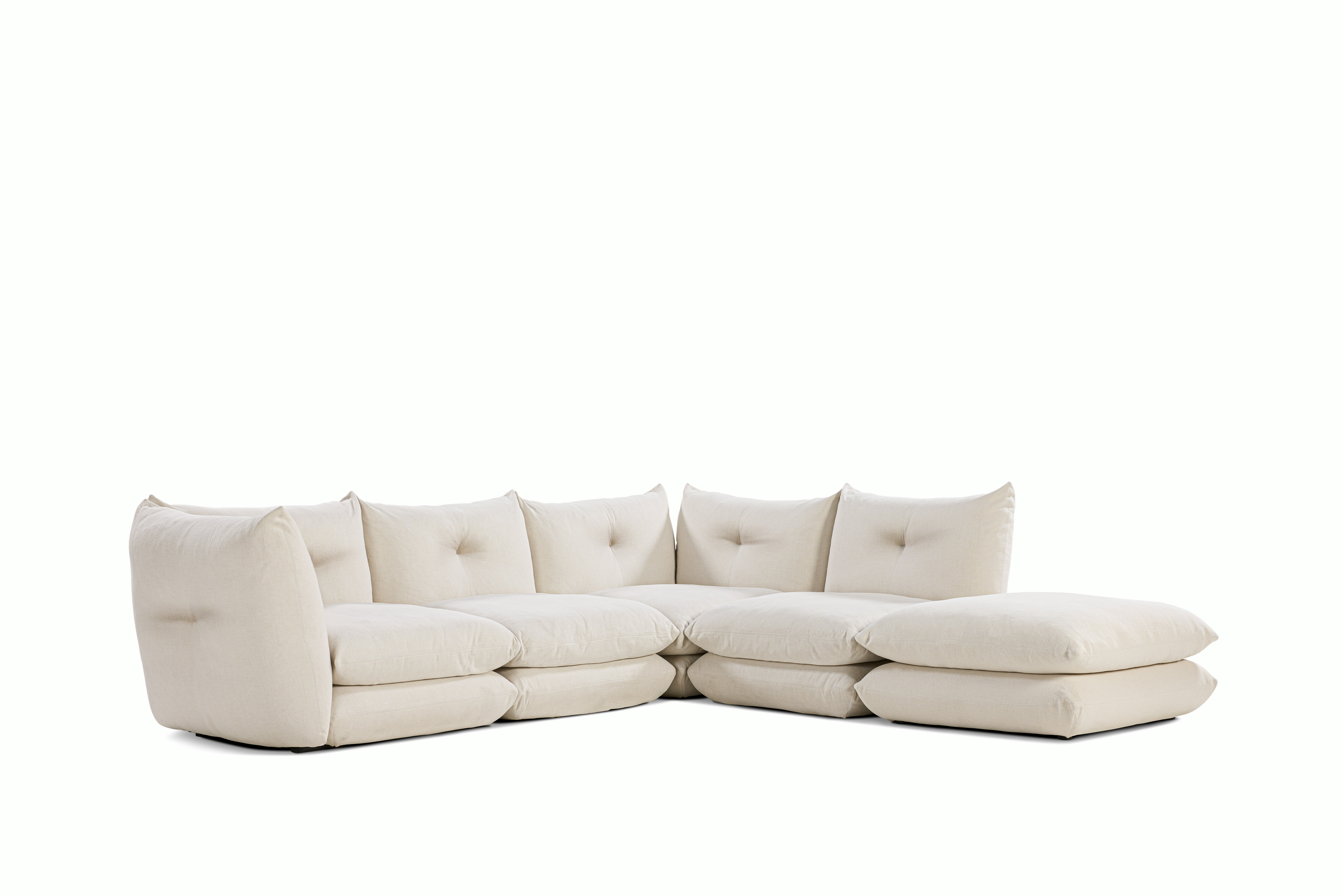 Pillo Sectional -  Right,  Four Seater with Ottoman,  Standard,  Haven,  Ivory