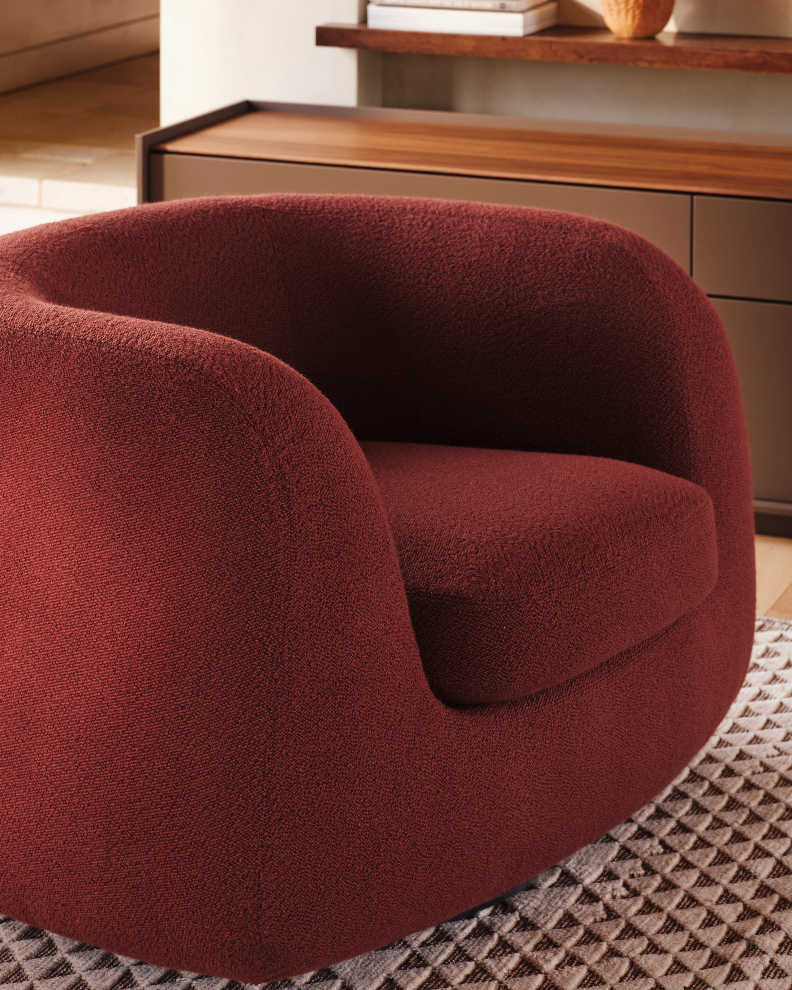 Americano Swivel Chair in Paprika boucle detail