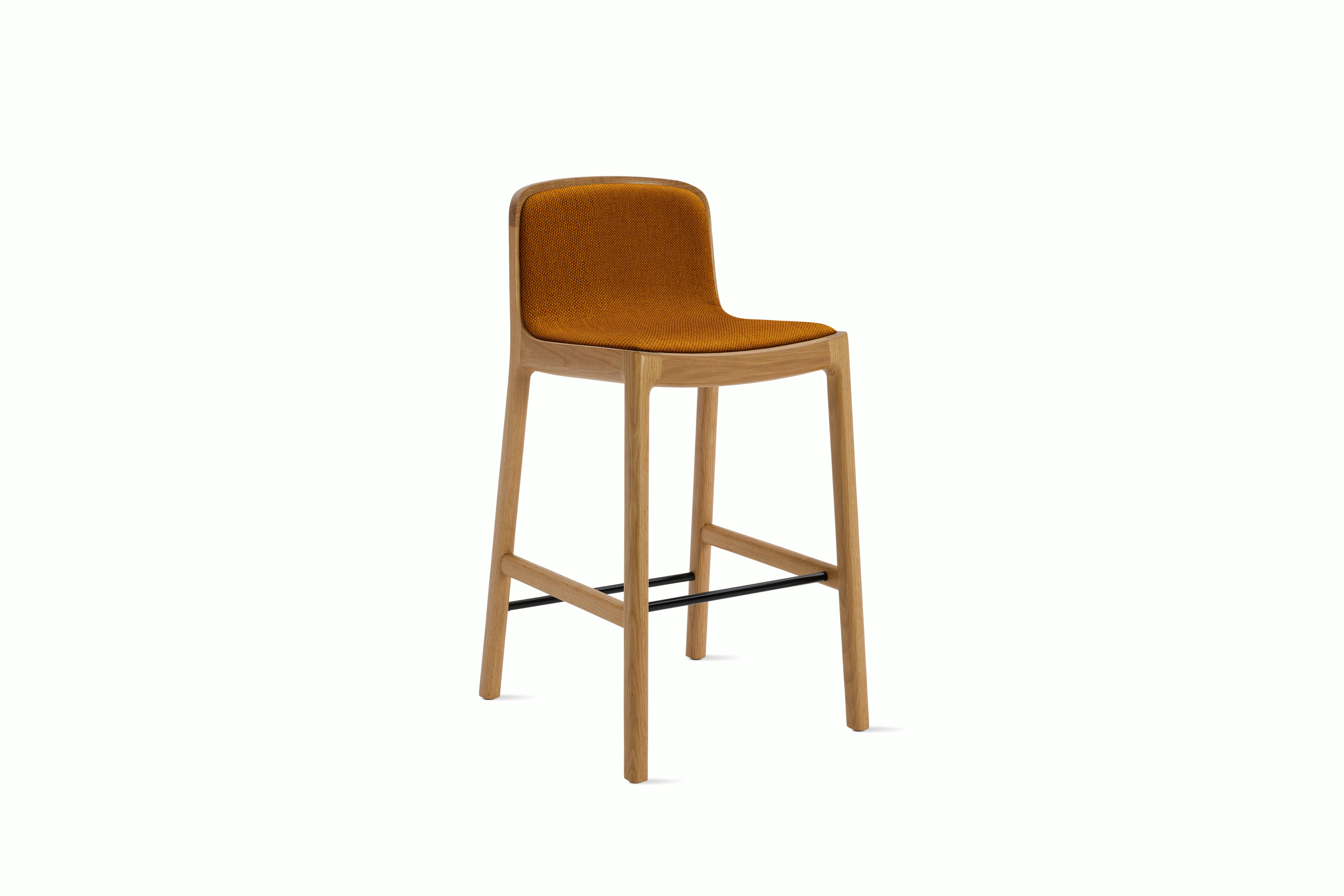 A Lijn Stool in Nutmeg Oak viewed from an angle.