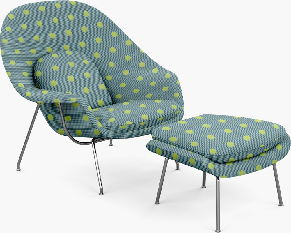 Womb Chair and Ottoman - Standard,   Maharam Dots,   Carambola,   Polished Chrome
