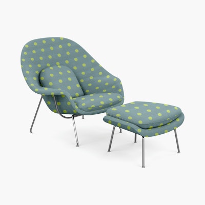Womb Chair and Ottoman - Standard,   Maharam Dots,   Carambola,   Polished Chrome Womb Chair and Ottoman - Standard,   Maharam Dots,   Carambola,   Polished Chrome