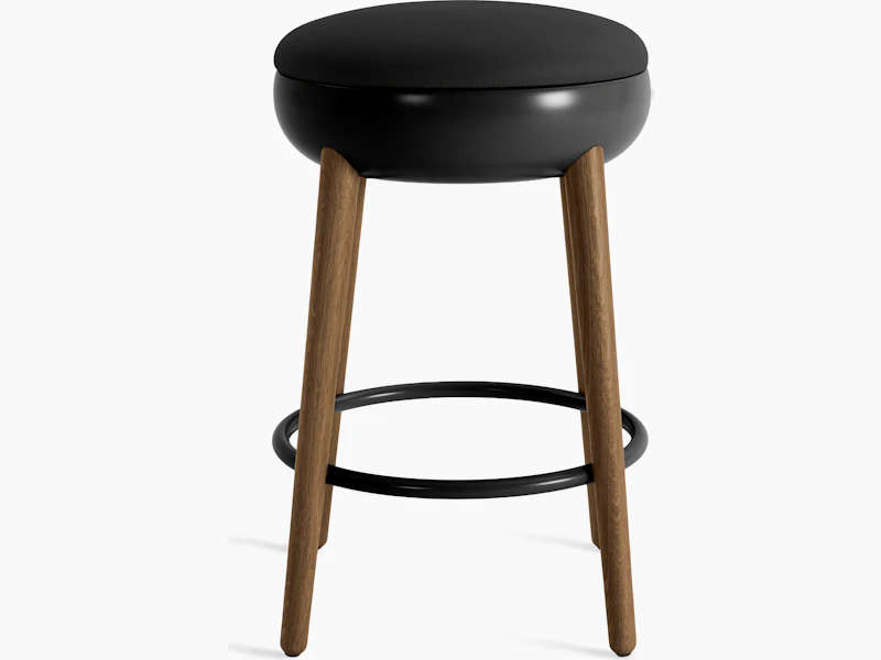 Poké Stool - Counter, Soft Leather, Nero, Walnut