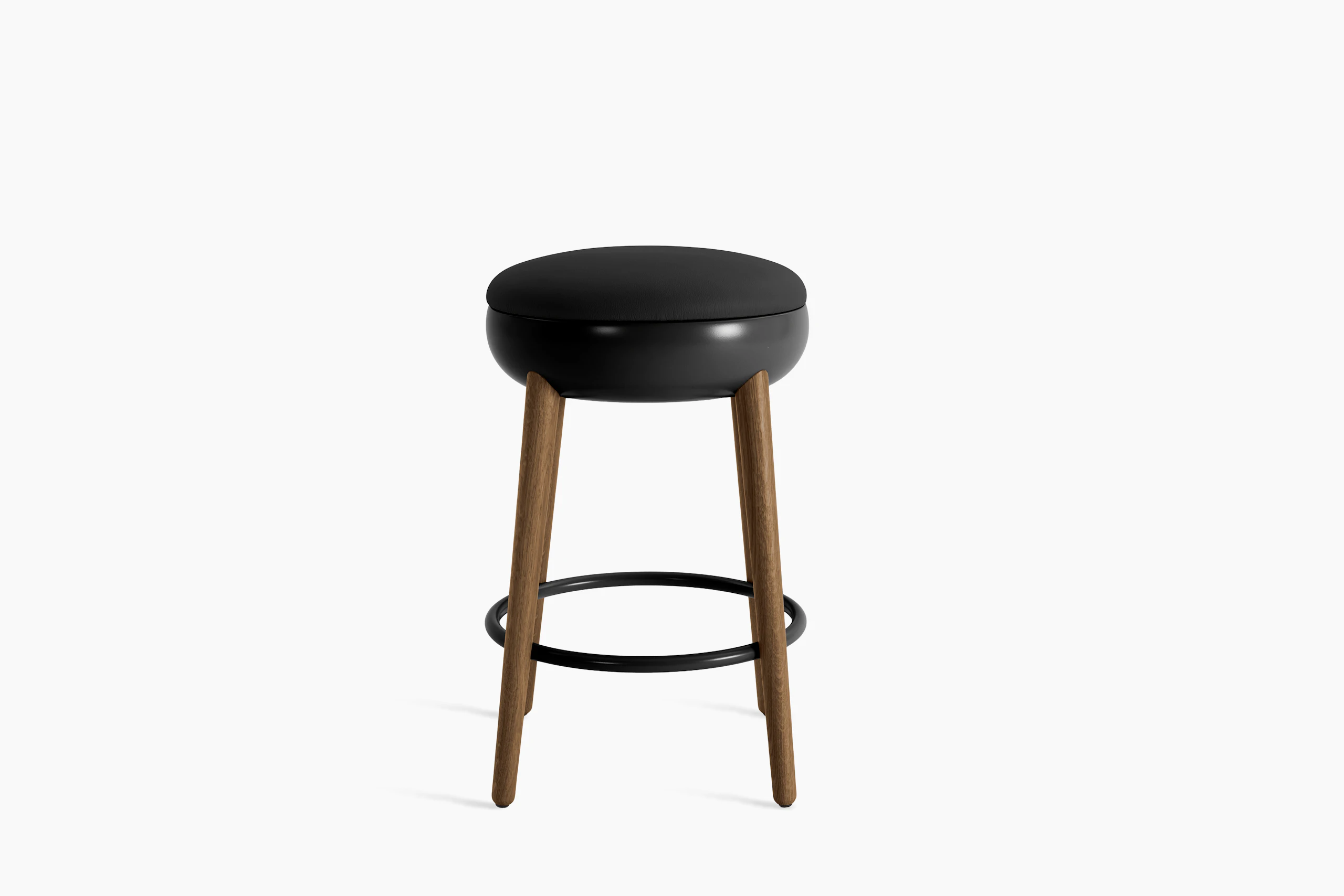 Poké Stool - Counter, Soft Leather, Nero, Walnut