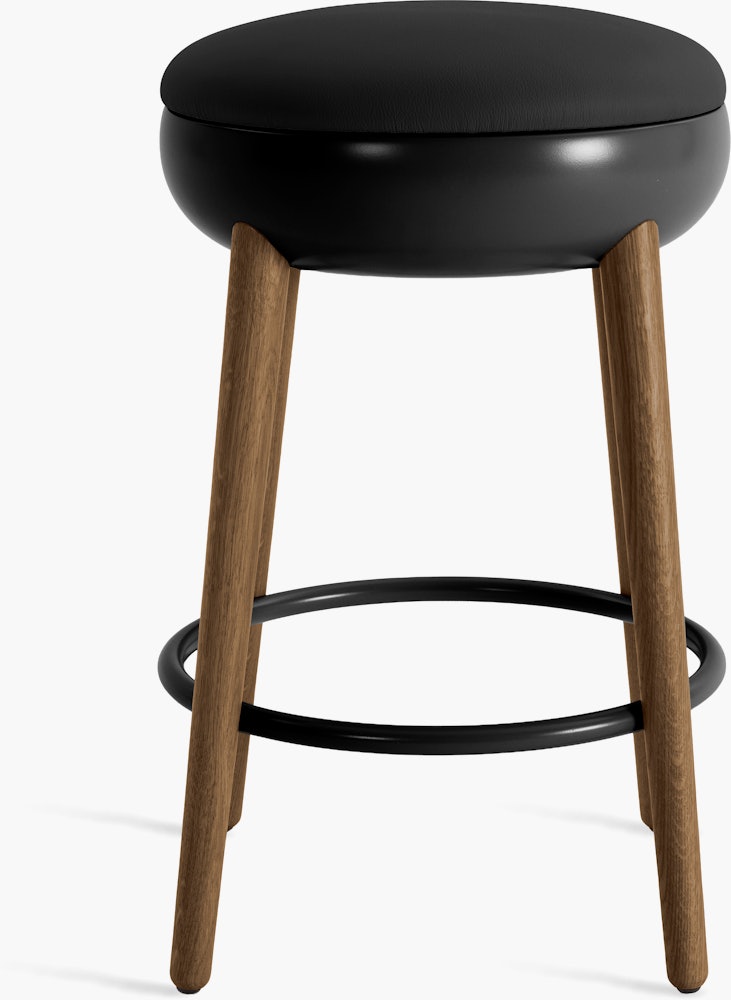 Poké Stool - Counter, Soft Leather, Nero, Walnut