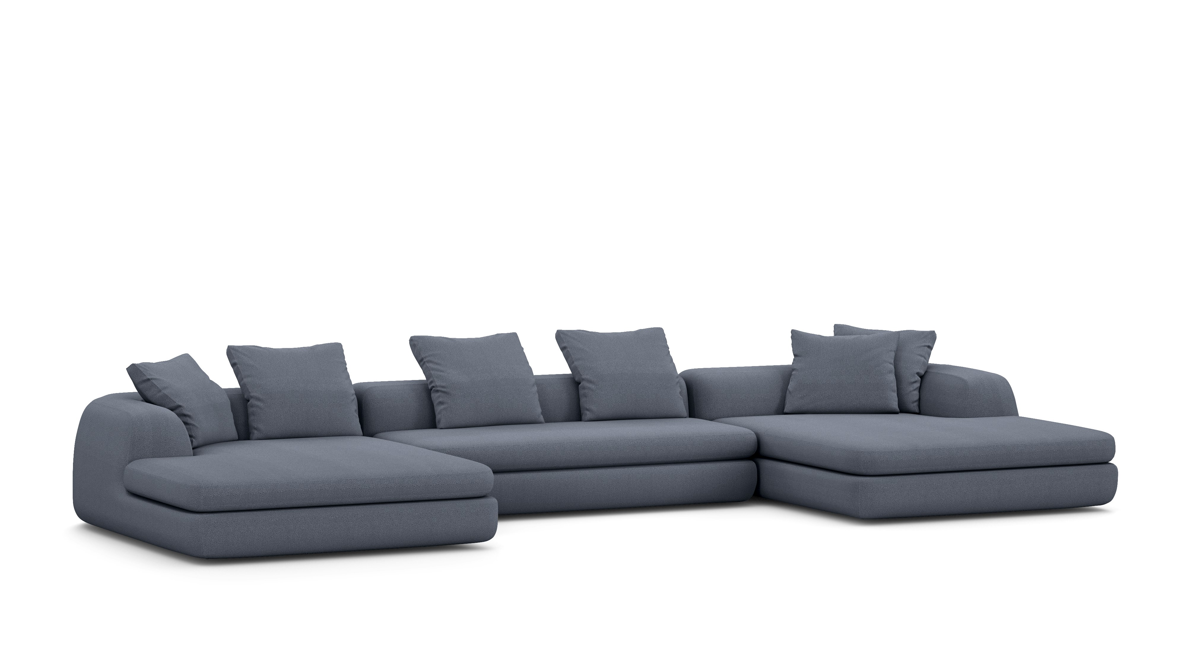 A Atlason Americano Double Wide Chaise Sectional in Blue Grey viewed from the front.