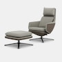 Grand Relax Lounge Chair and Ottoman - Hola, Pearl, Back Uph, Leather Forte, Sand, Polished Aluminum