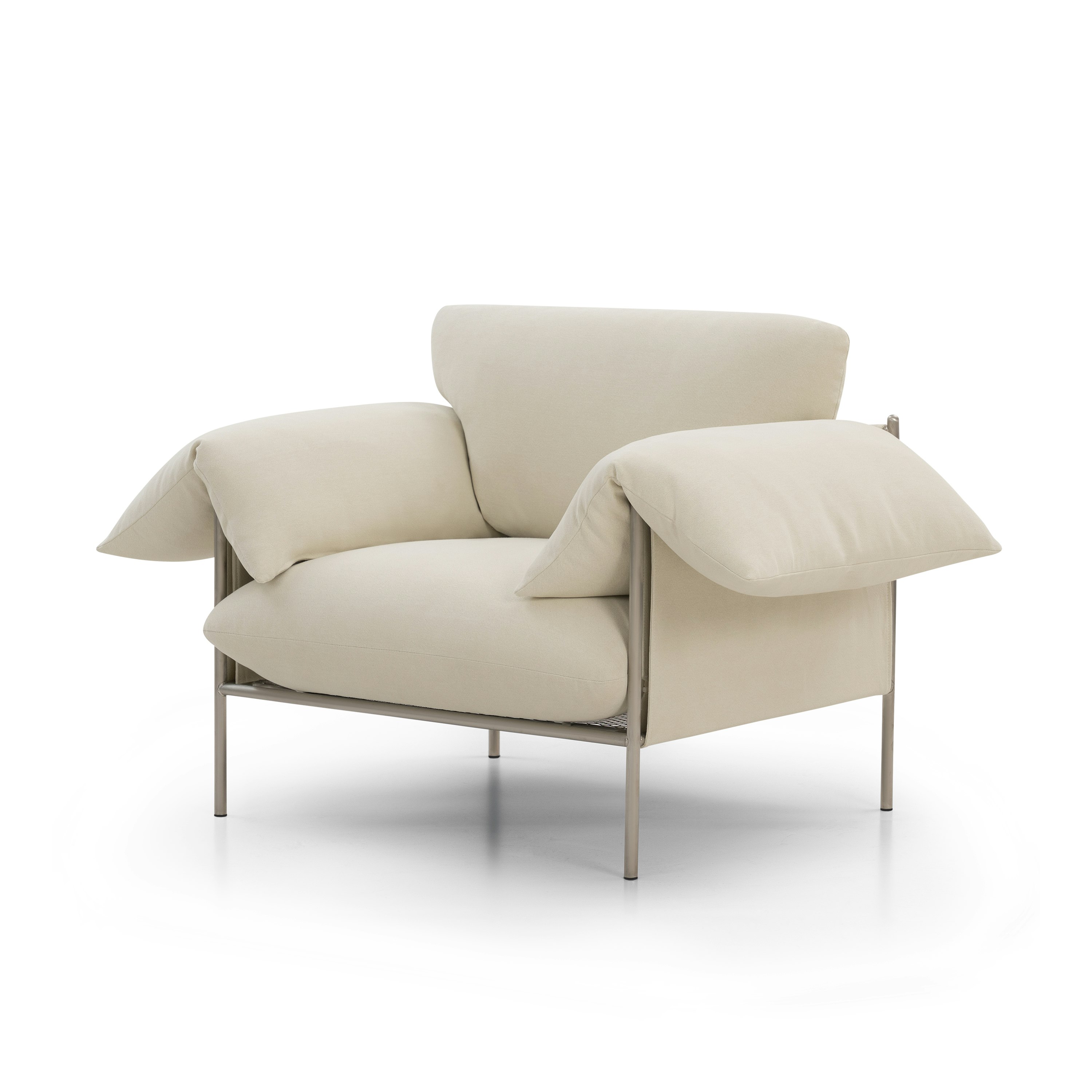 A Alva Chair in Cabarita Natural with a Brushed Steel finish viewed from an angle