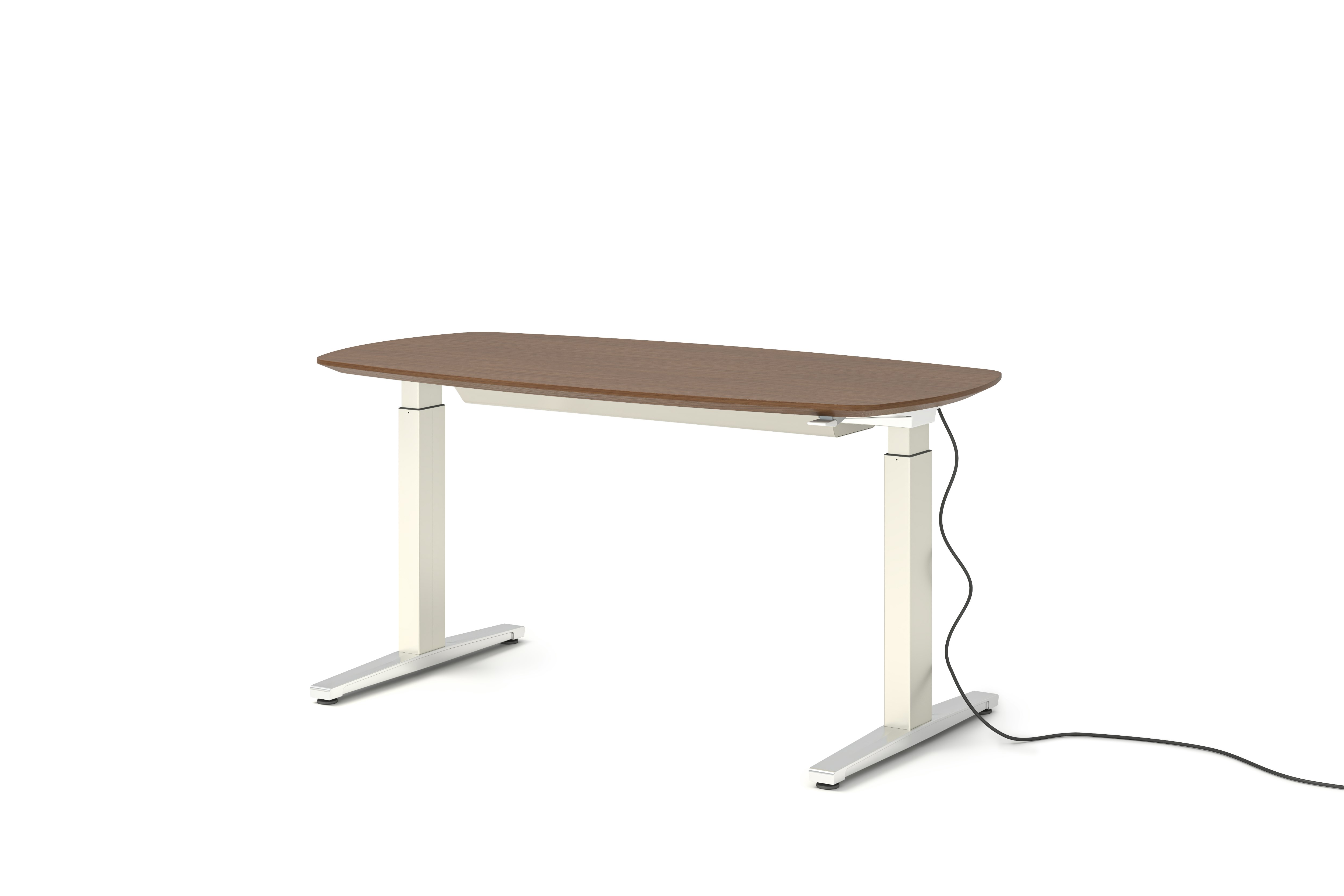 Renew Executive S2S Desk 29x58, Veneer Walnut, White / Polished Aluminum, Integrated Cord Management, Standard Power