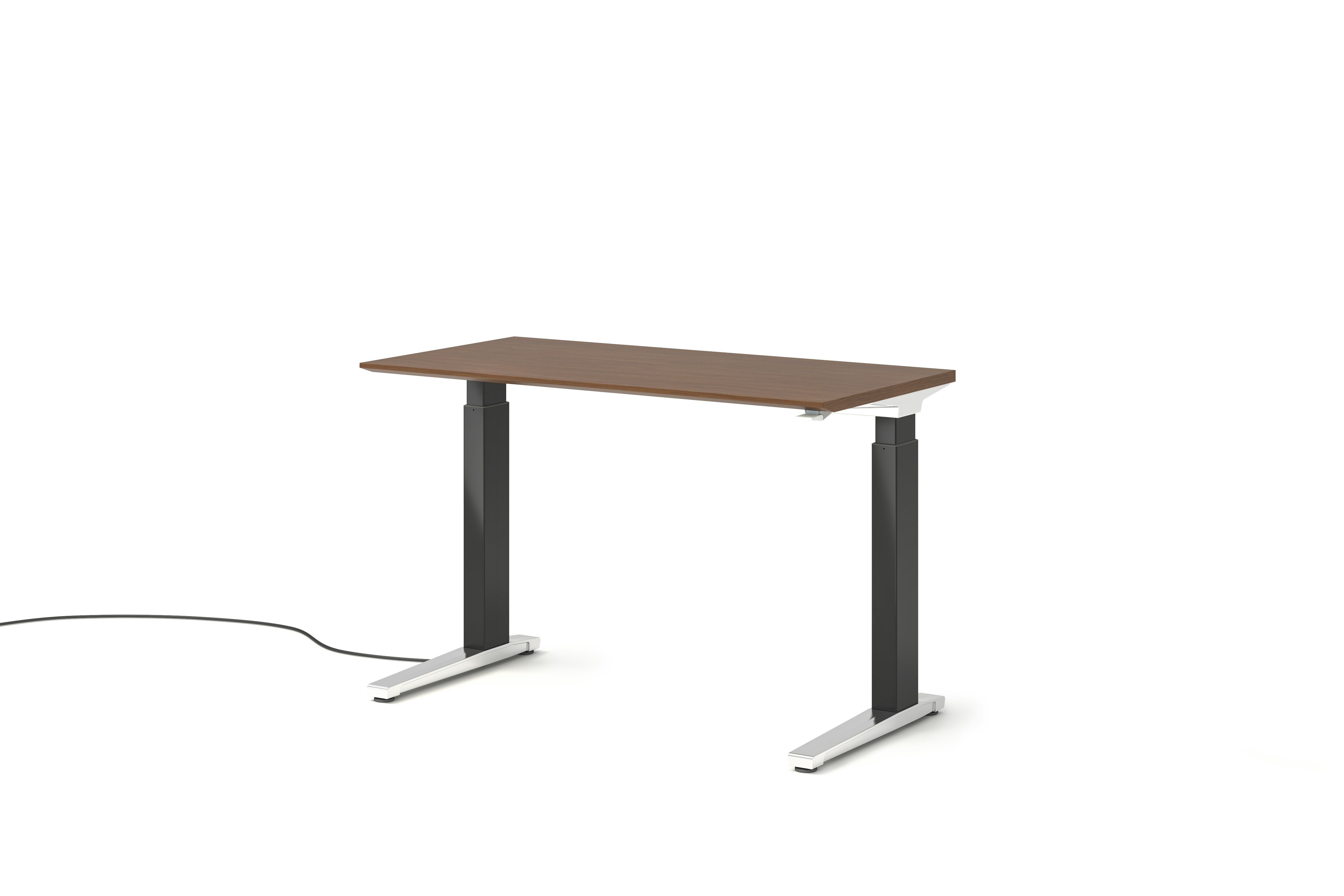Renew Sit-To-Stand Desk - 23x46,  Veneer Walnut,  Graphite Satin,  Polished Aluminum,  Hidden Power