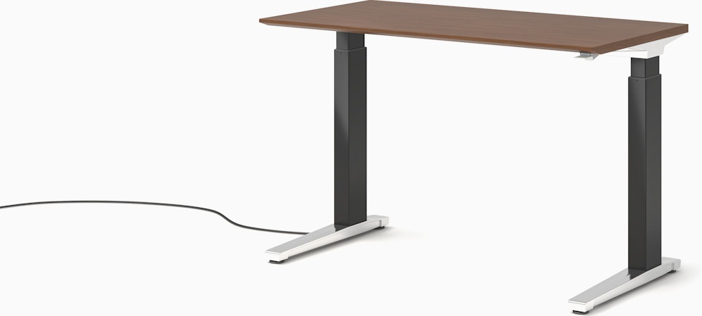 Renew Sit-To-Stand Desk - 23x46,  Veneer Walnut,  Graphite Satin,  Polished Aluminum,  Hidden Power