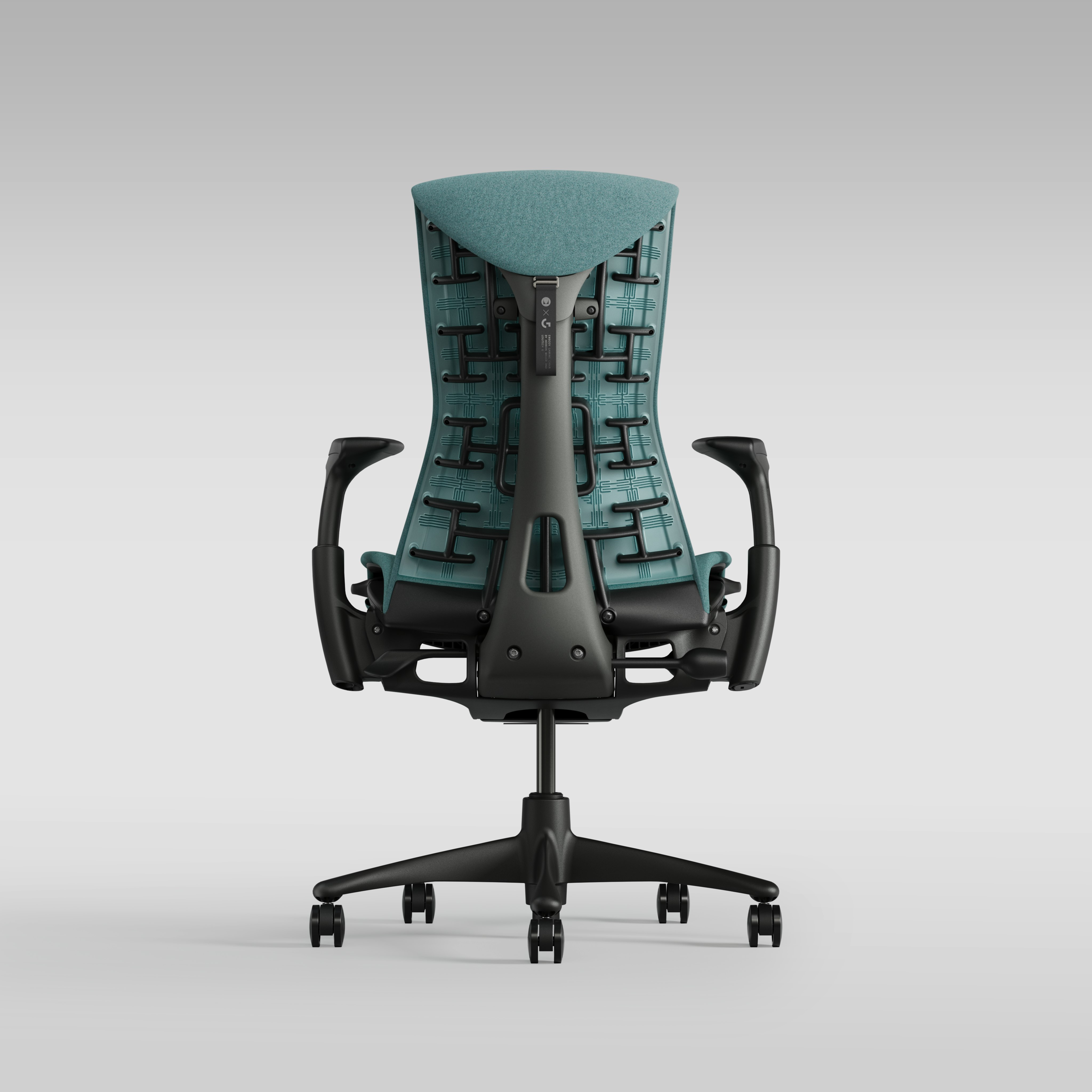 Embody Gaming Chair in Graphite, Galaxy  and White viewed from the back