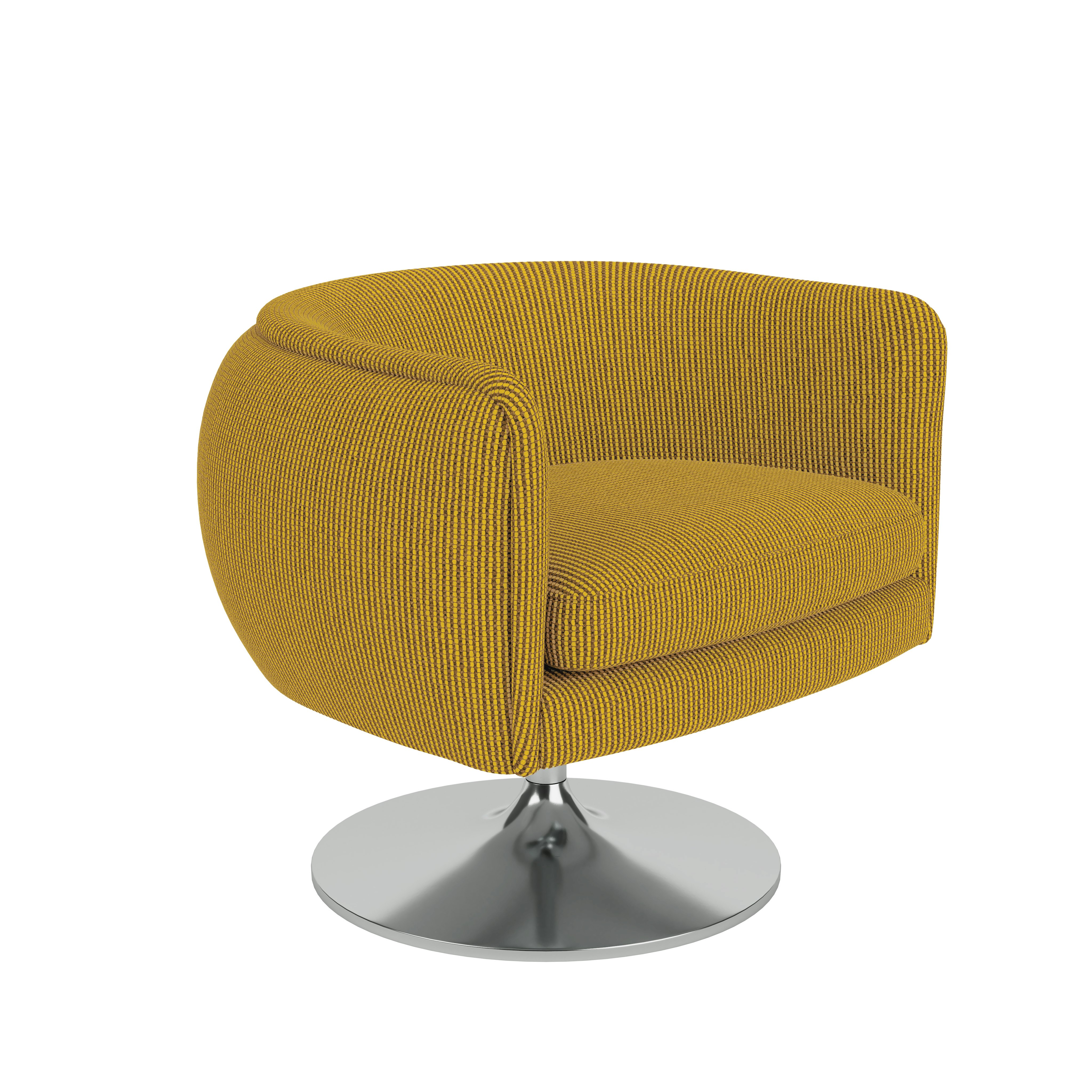 A D'Urso Swivel Lounge Chair in Cadmium viewed from an angle.