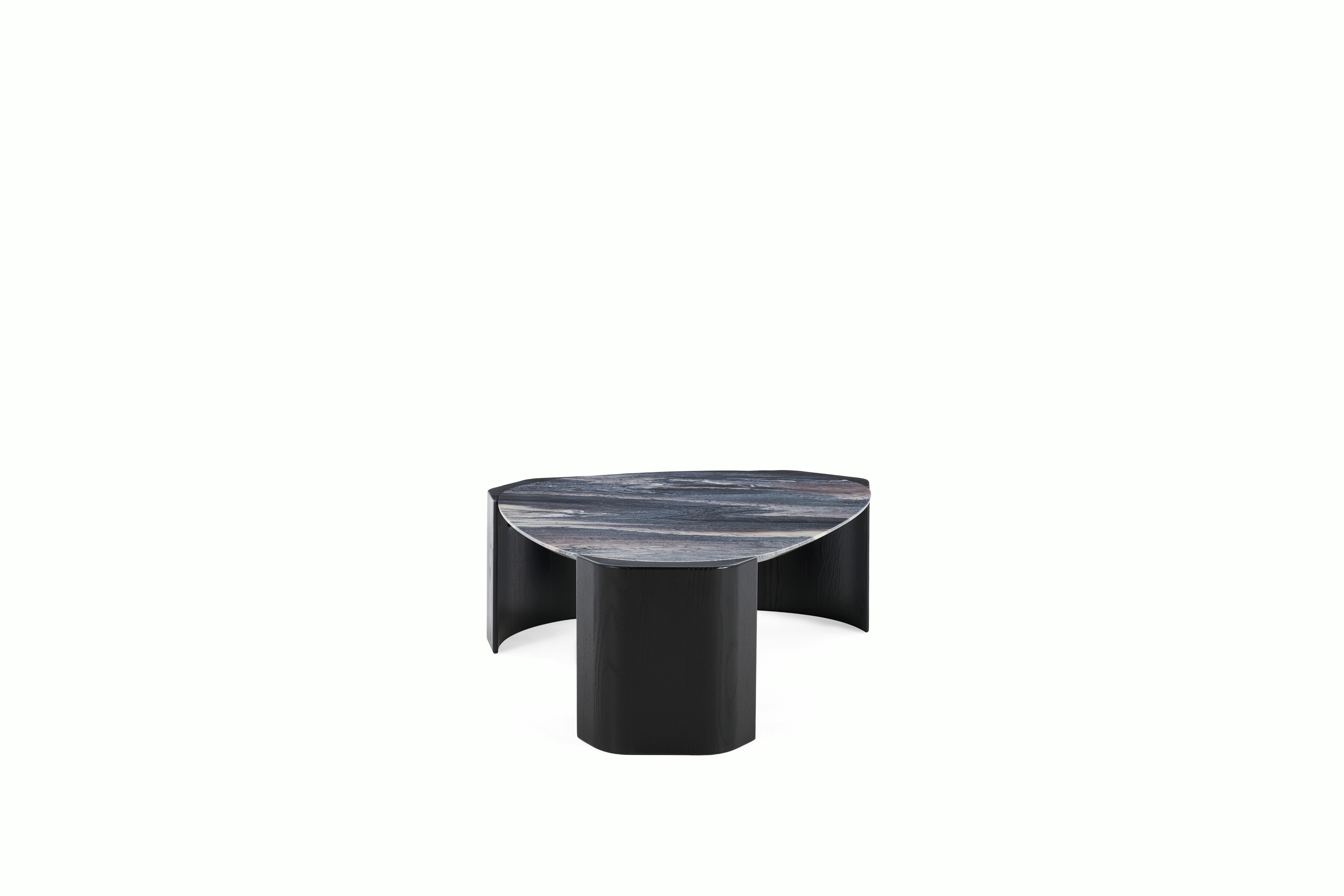 Atlason Organic Slab Coffee Table - Teardrop, 60", Cipollino Ondulato Marble, Black Ash