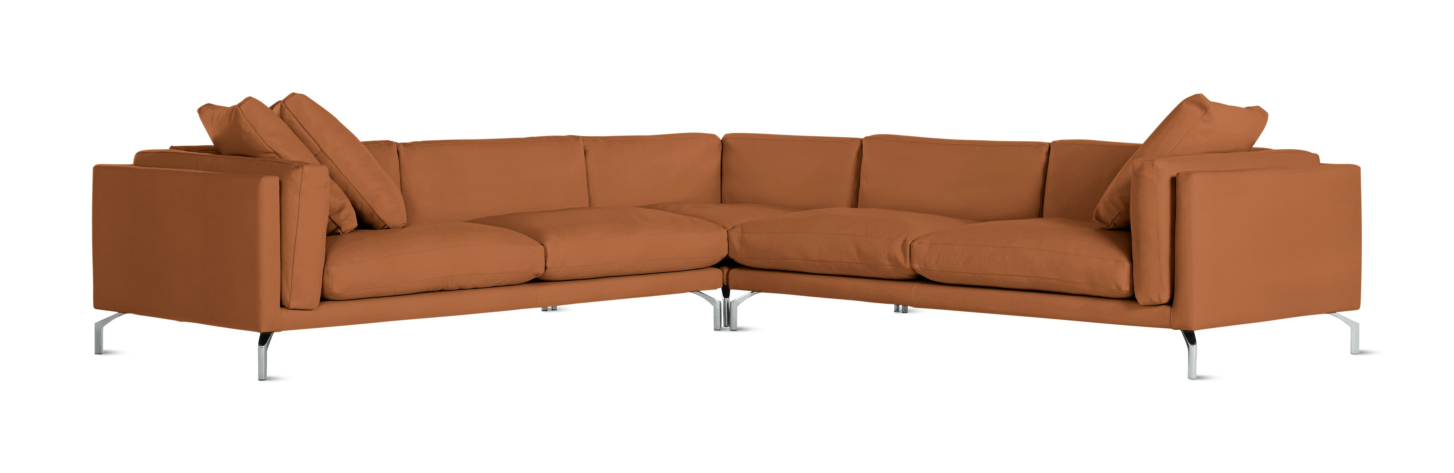 A Como Corner Sectional in Crypton Sintra Velvet: Clay viewed from the front.