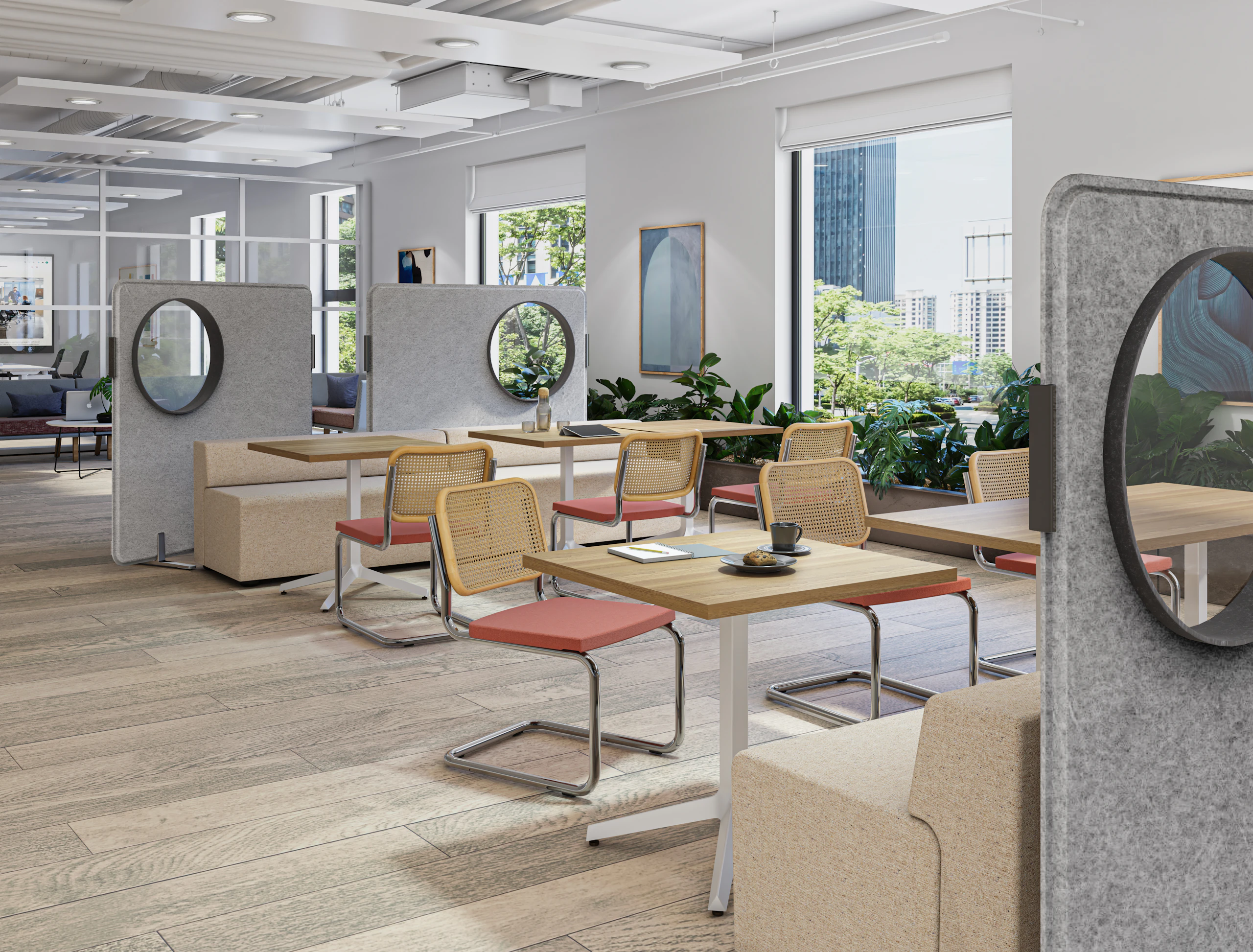 Inlet Screens by Knoll Cesca Dividends Skyline tables.