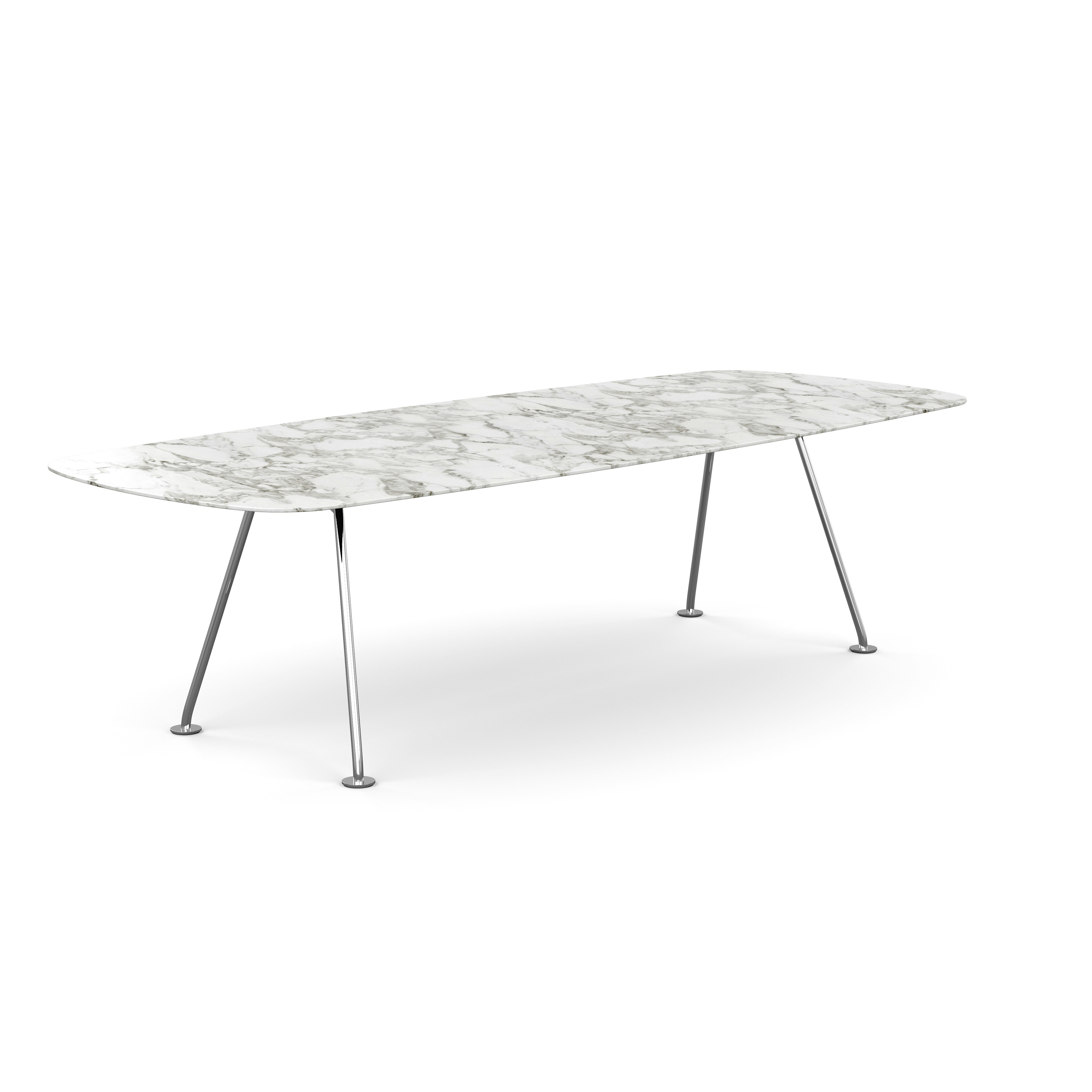 Grasshopper Dining Table - Rectangular,  106",  Satin Arabescato Marble,  Polished Chrome"