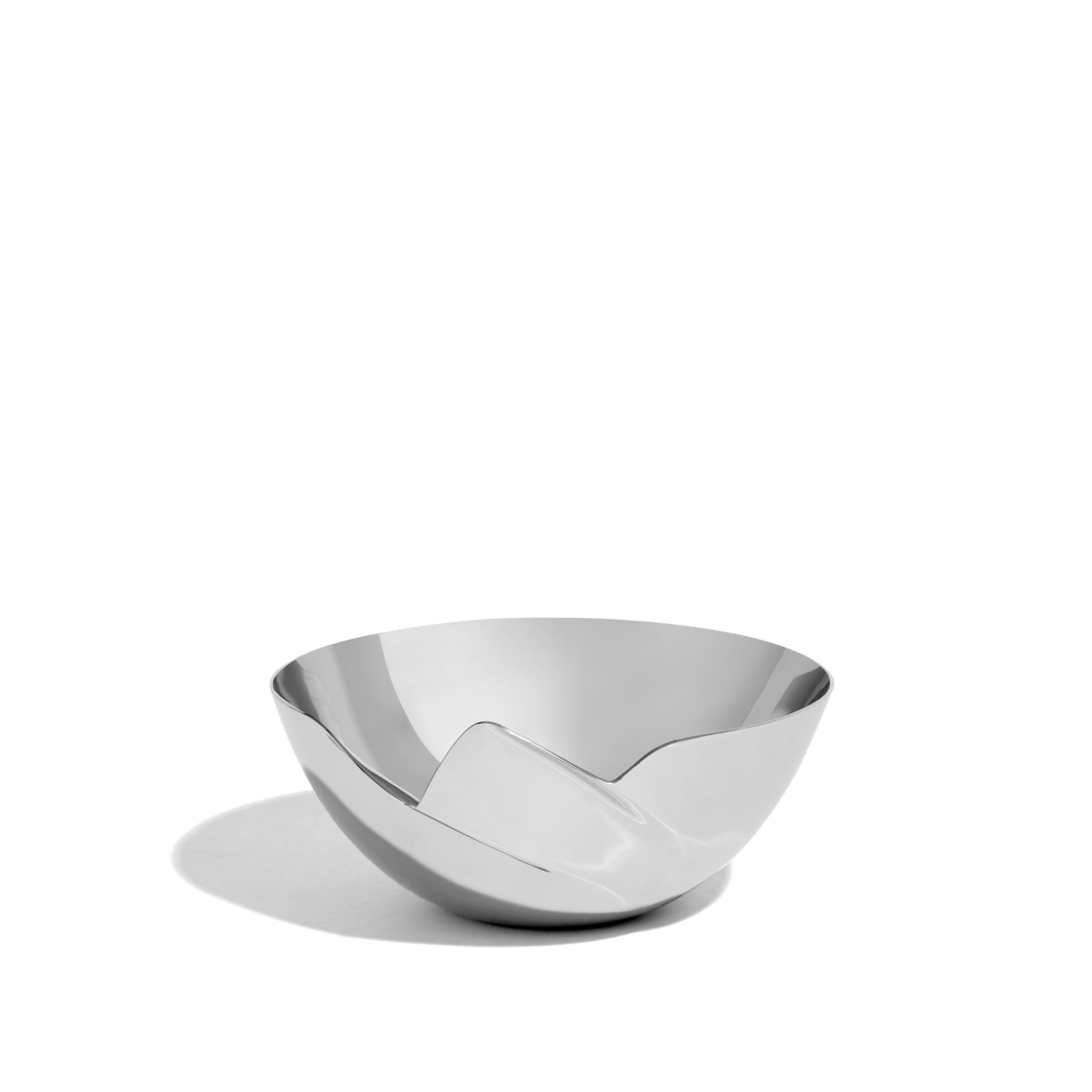 A Serenity Bowl in Stainless Steel viewed from an angle.
