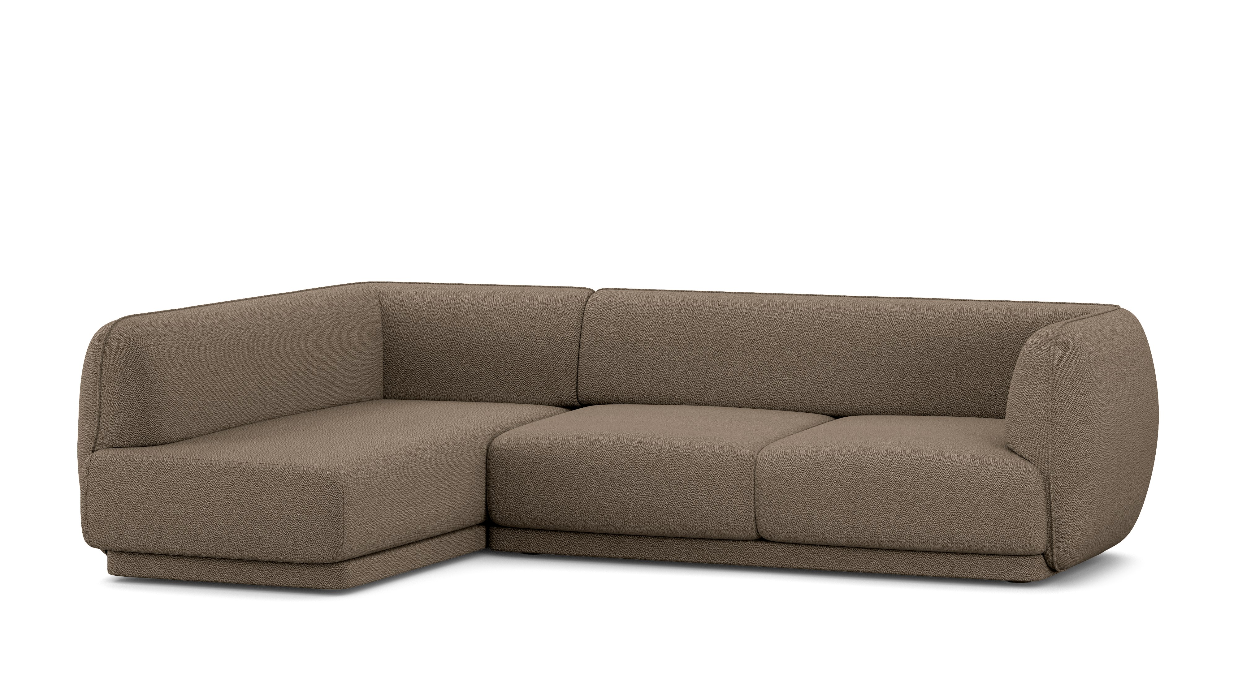 A Meris Sectional Chaise in Brown viewed from an angle.