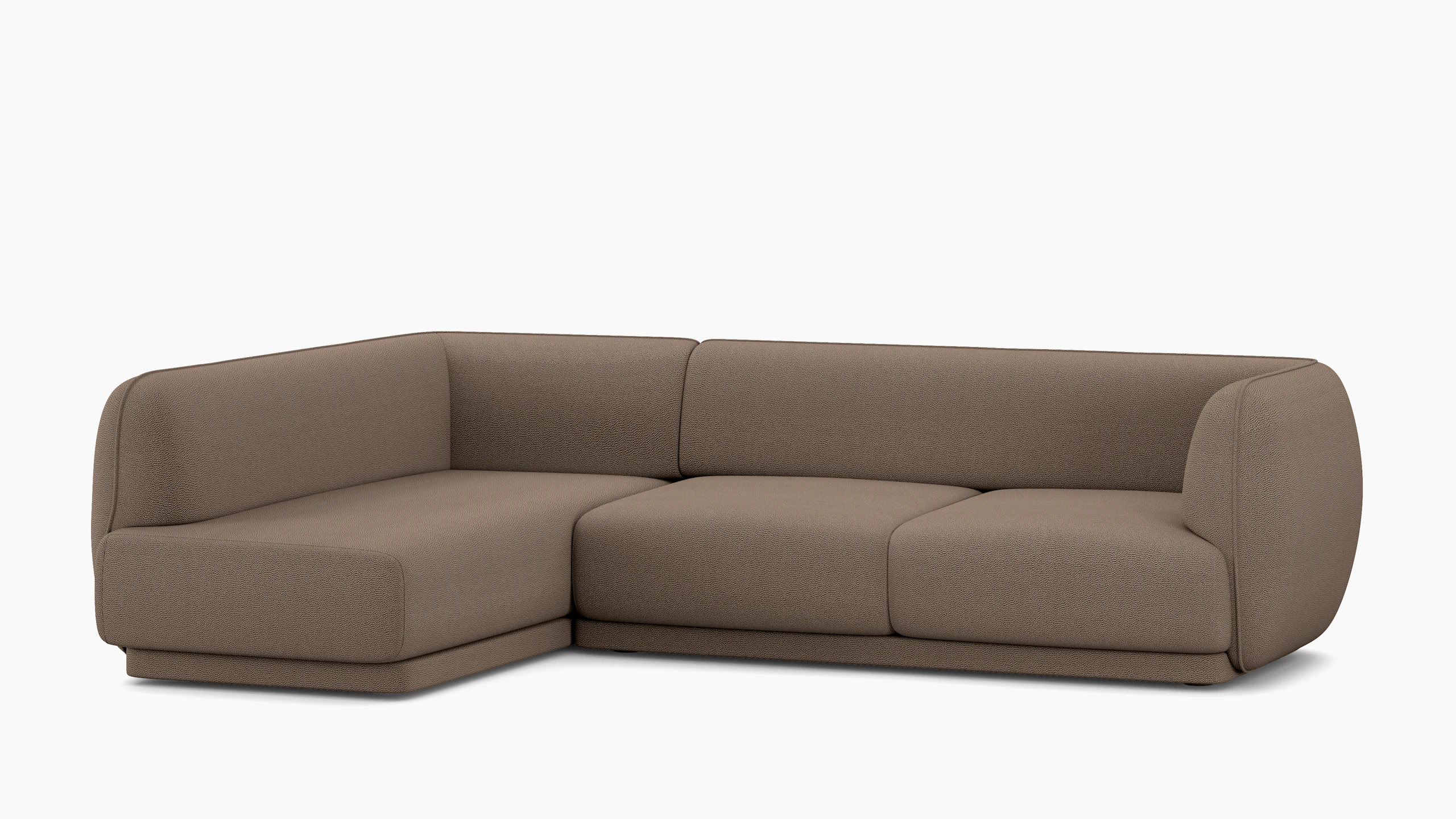 A Meris Sectional Chaise in Brown viewed from an angle.