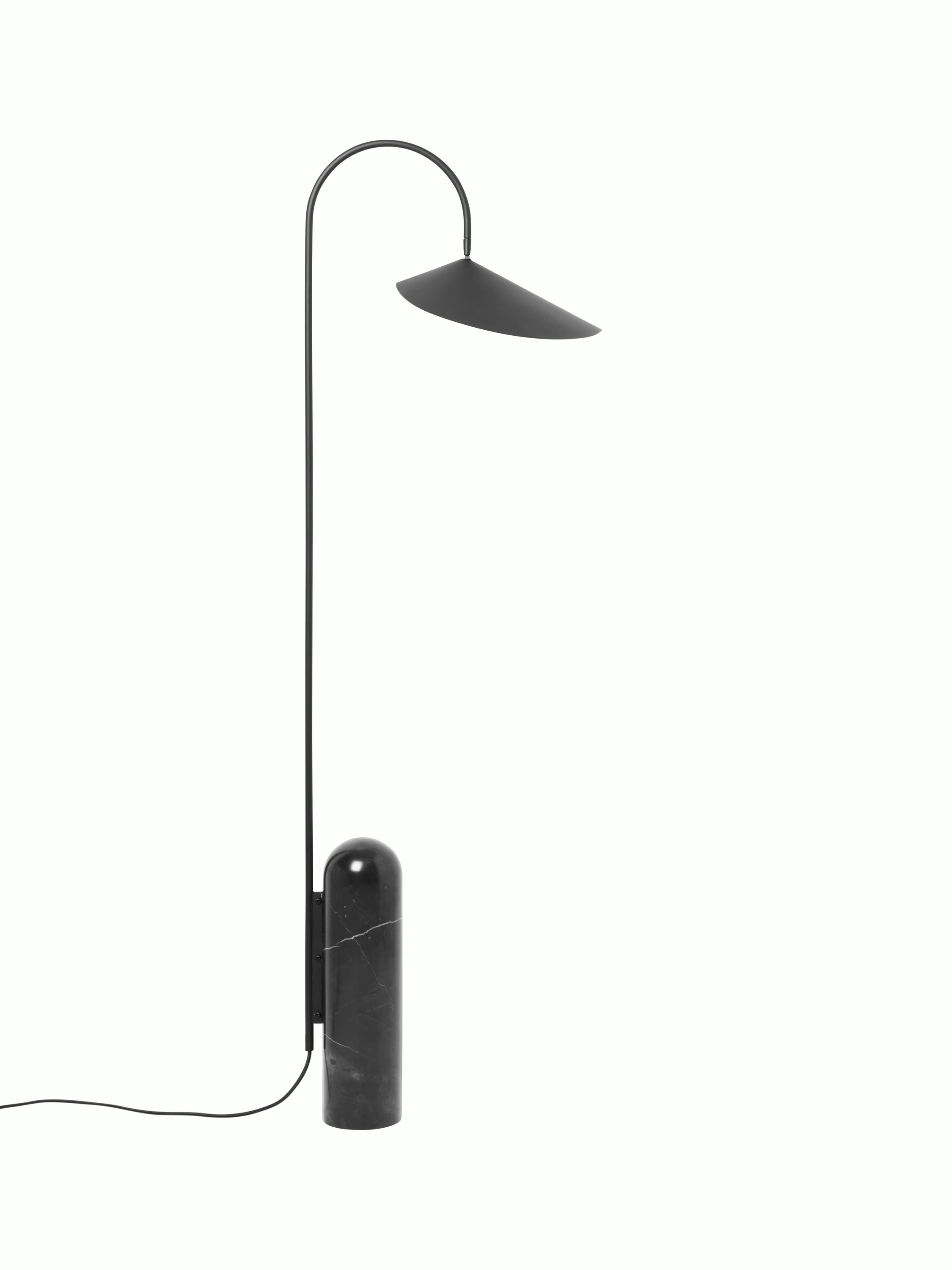 A Arum Floor Lamp in black Viewed from the front.
