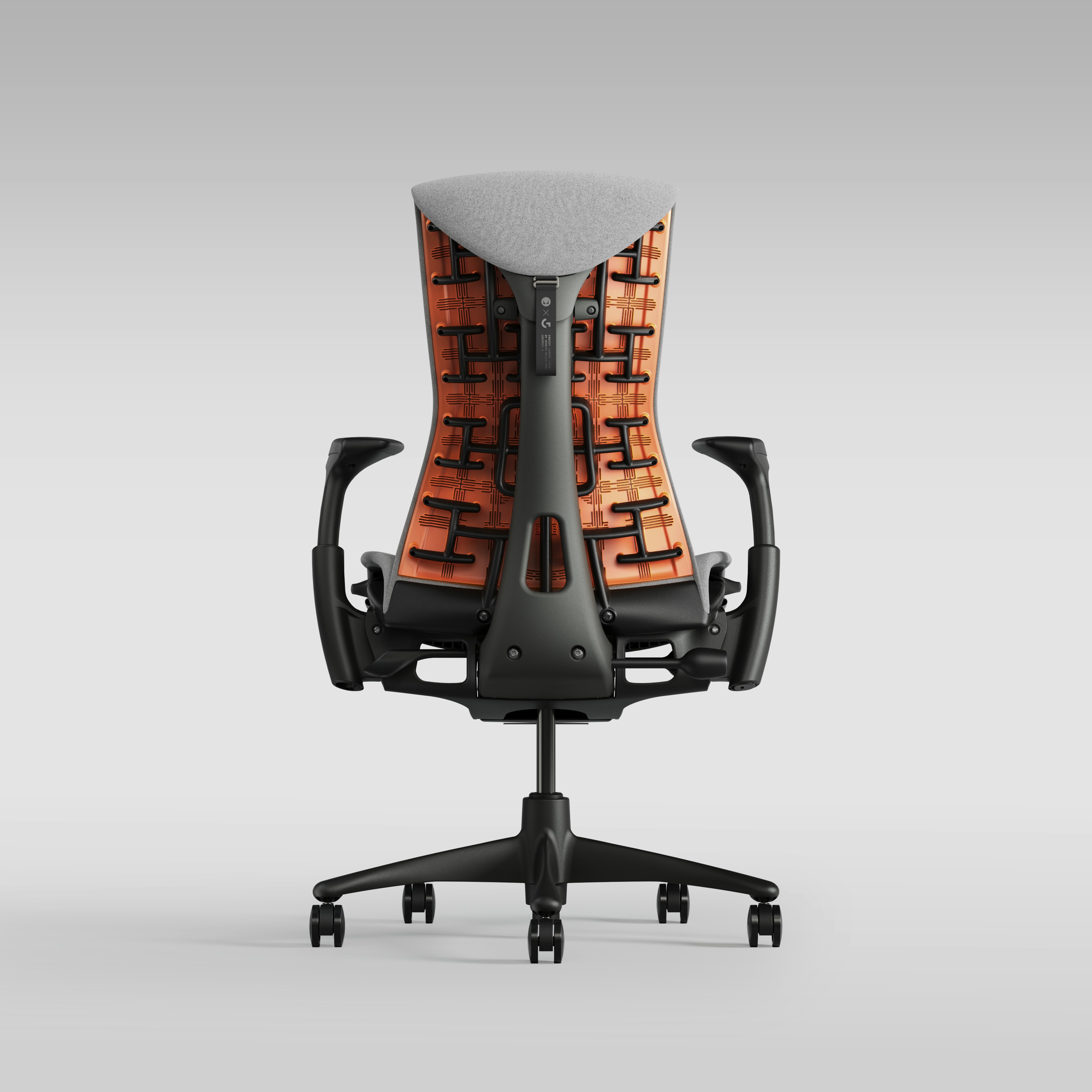 Embody Gaming Chair in Graphite, Dark Mineral and Ignite viewed from the back