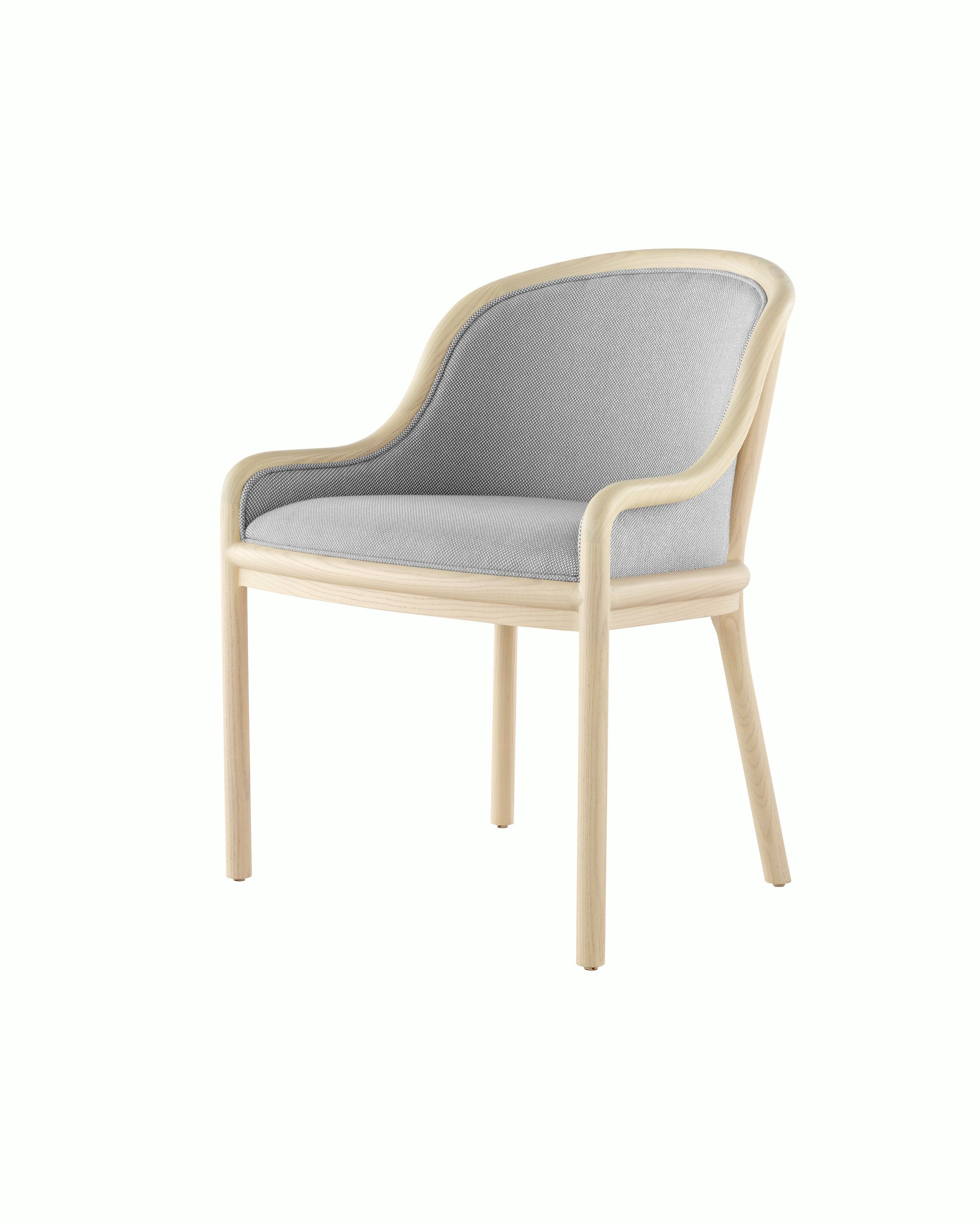 Angle view of a Landmark Chair upholstered in a Double Beam textile.