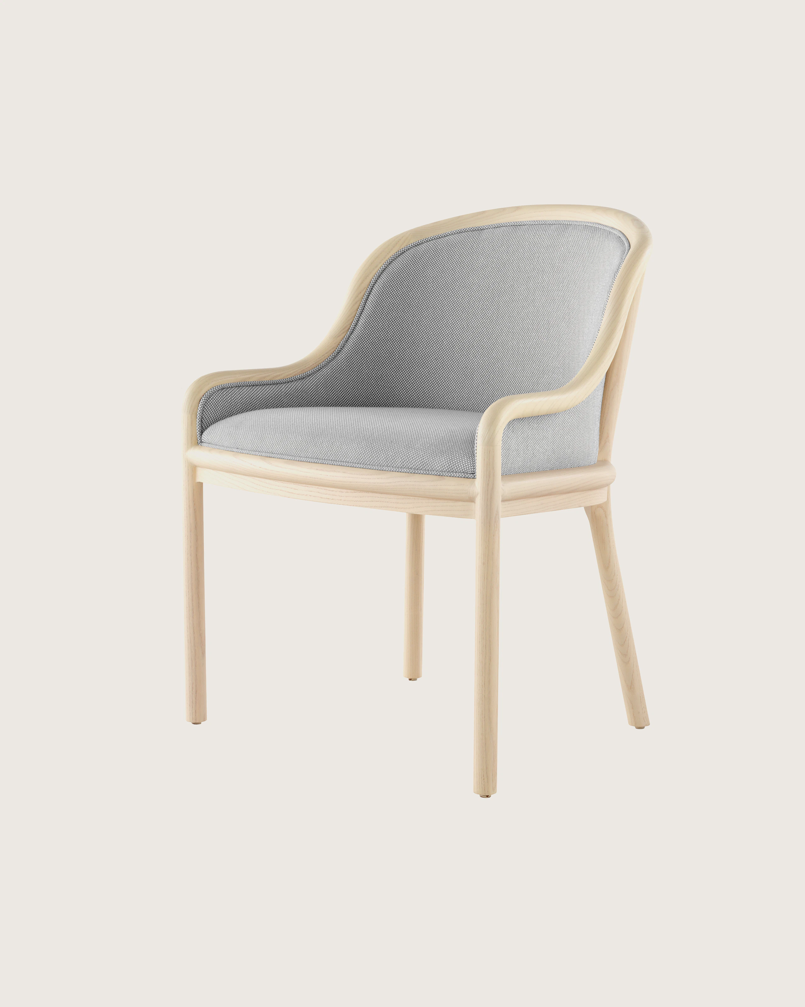 Angle view of a Landmark Chair upholstered in a Double Beam textile.