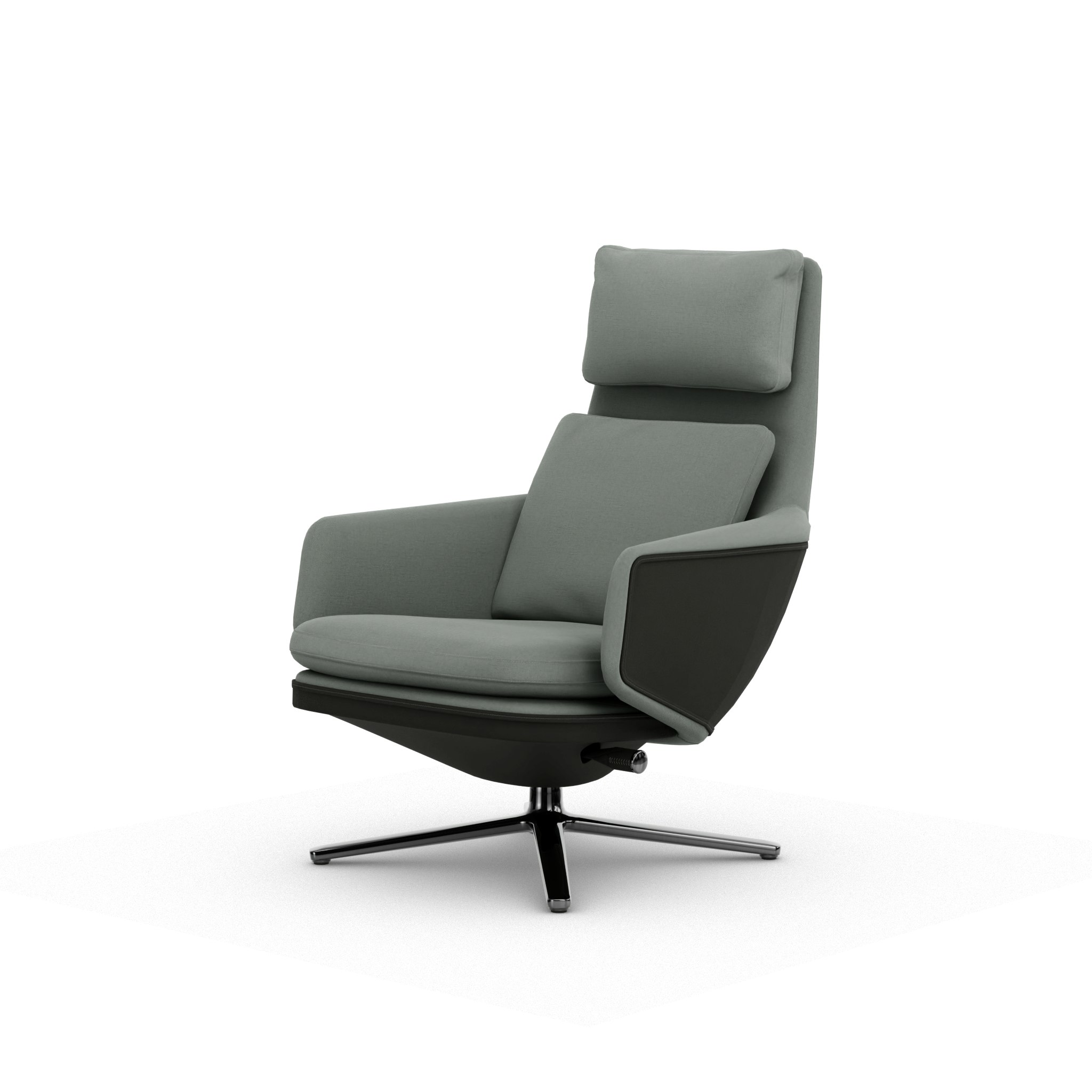 Grand Relax Lounge Chair - Hola, Cement, Back Uph, Leather Forte, Umbra Grey, Polished Aluminum