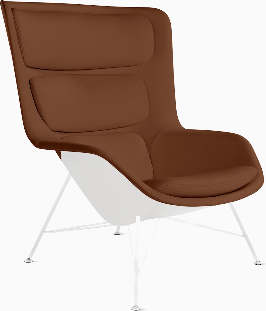 Striad Lounge Chair in High Back,  Wire Base White,  Prone Leather,  Ledge with White Shell