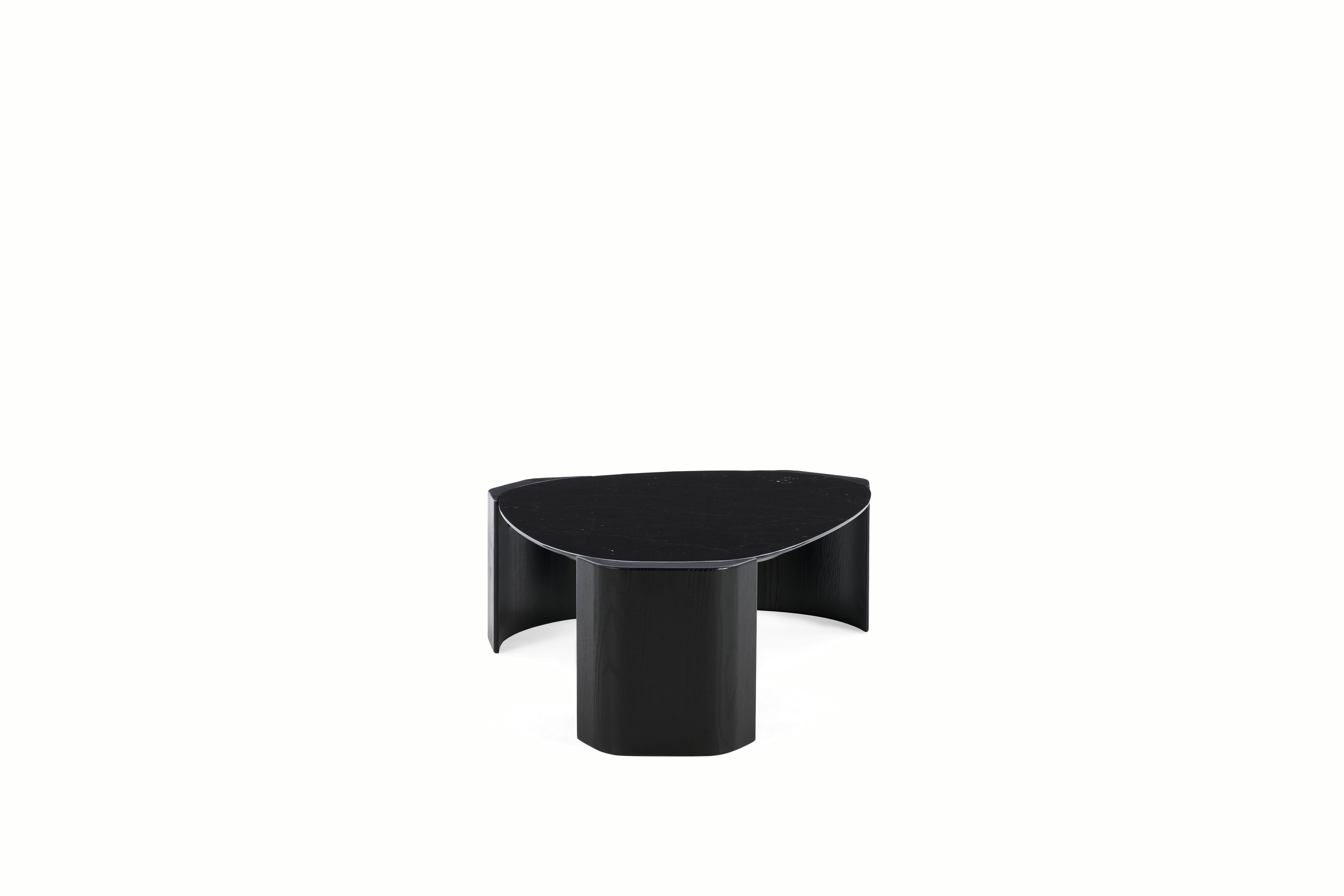 Atlason Organic Slab Coffee Table - Teardrop, 60", Nero Marquina Marble, Black Ash
