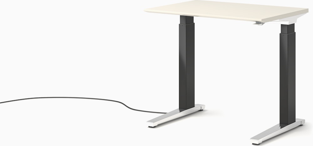 Renew Sit-To-Stand Desk - 23x34,  White Laminate,  Graphite Satin,  Polished Aluminum,  Hidden Power