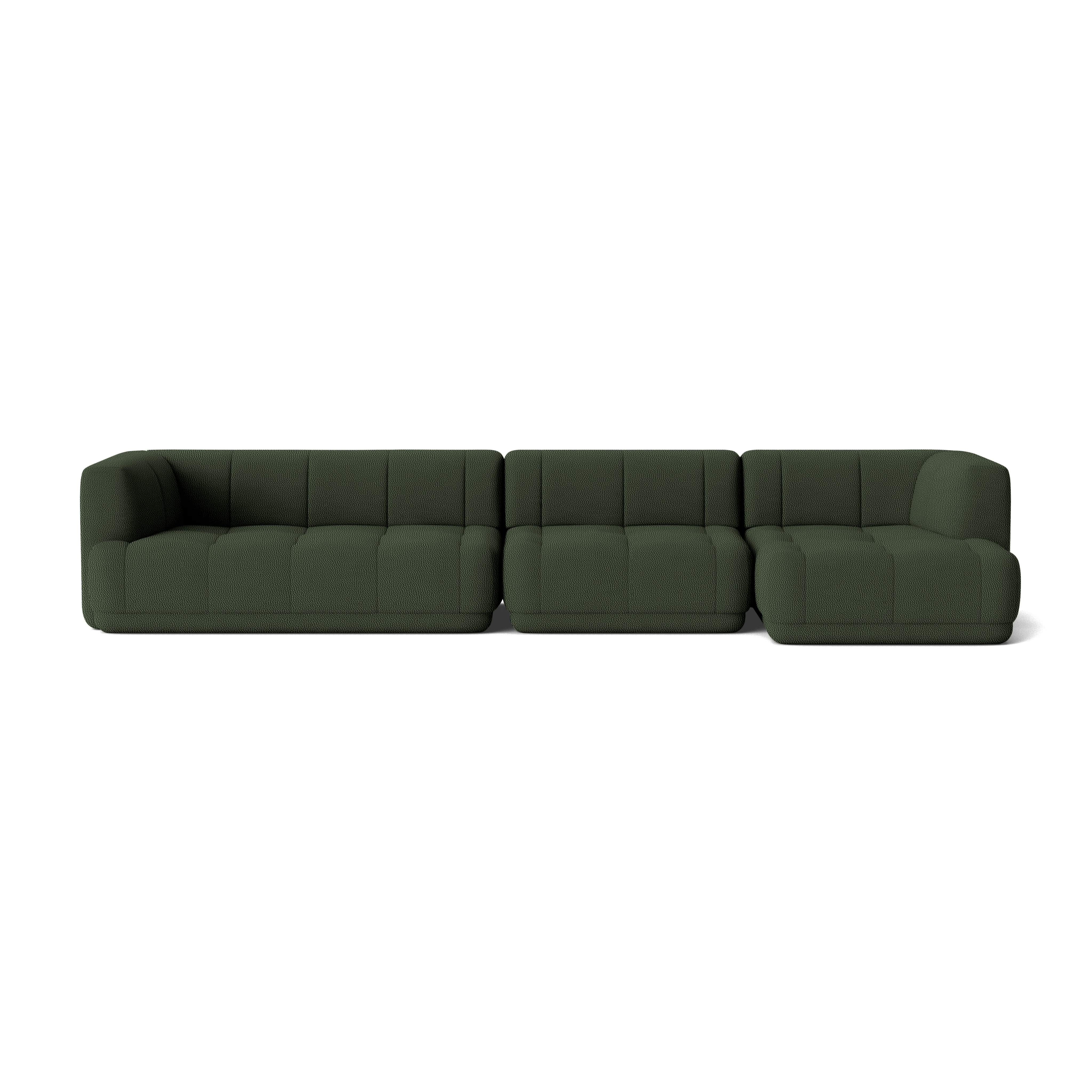 A Quilton Sectional Chaise - Chaise Sectional - Wide, Right, Turf, Dark Green in Turf viewed from the front.