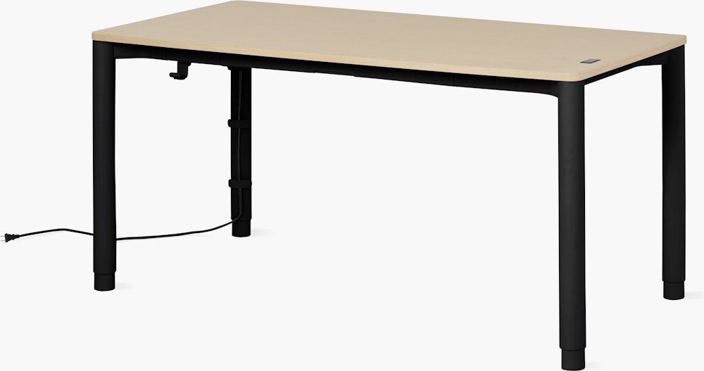 Spout S2S Table - 30" x 60"",  Veneer Clear on Ash,  Ultra Black,  With Cable Tray,  With Storage Drawer,  Standard Height"