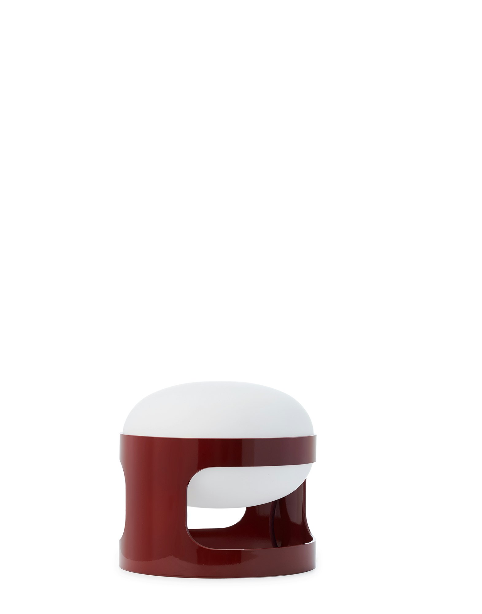 A KD28 Table Lamp in Burgundy viewed from an angle.