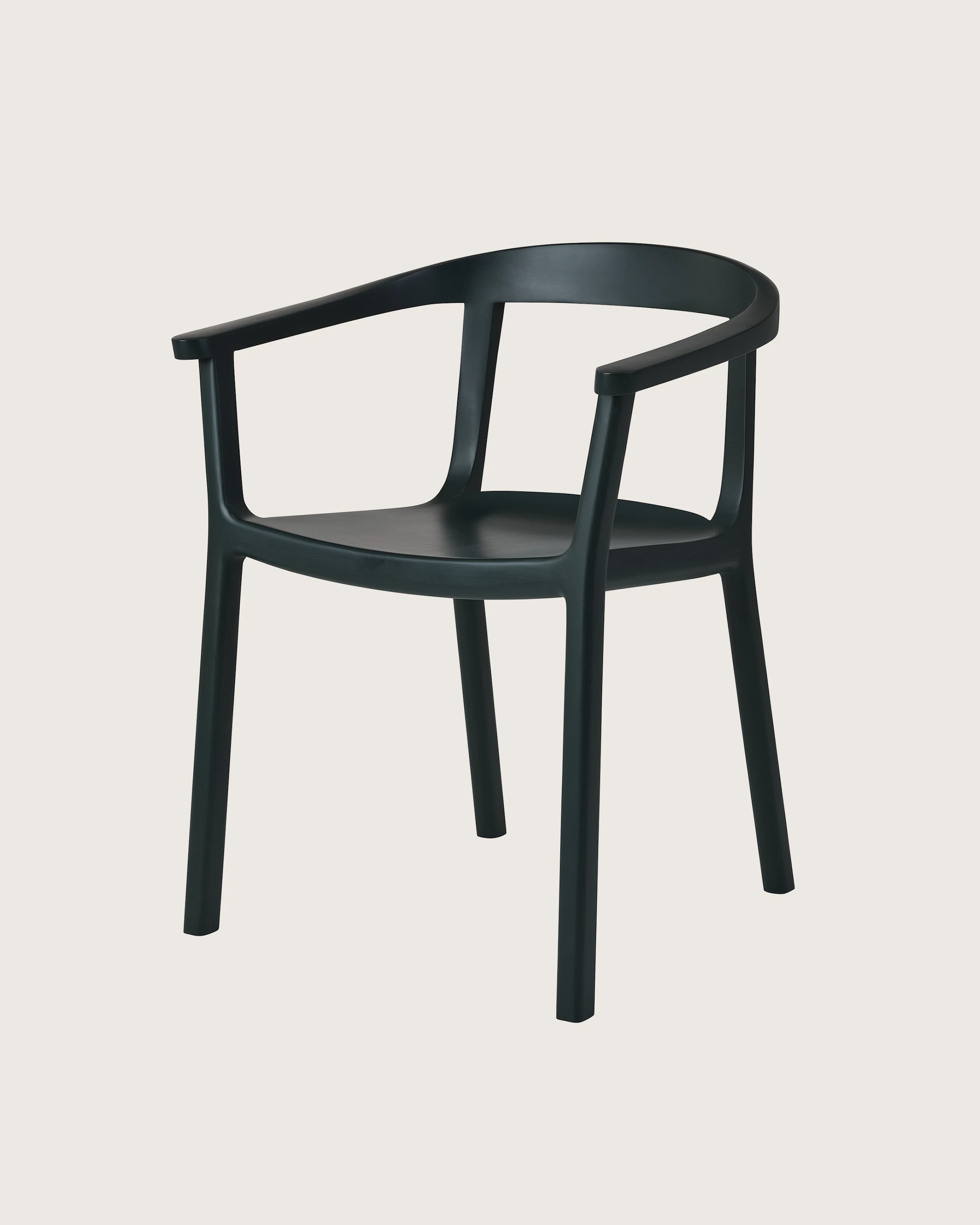 Lijn Armchair by Carole Baijings for Geiger in Ivy frame, angled front view on a white sweep.