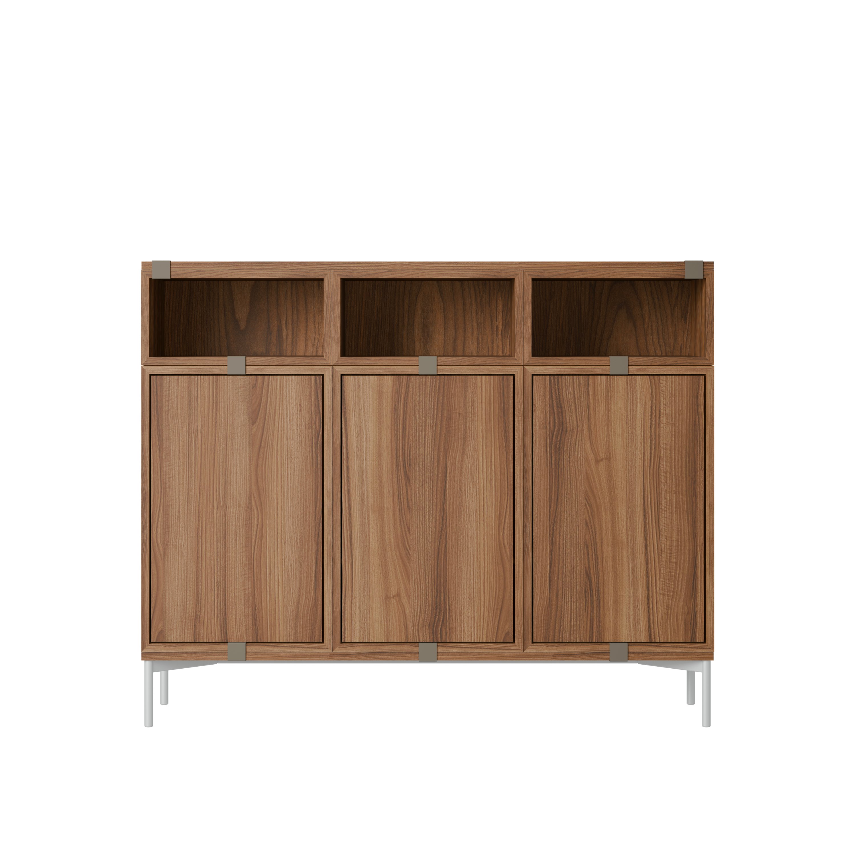Stacked Storage Sideboard - Configuration 3, Walnut, Metal Legs