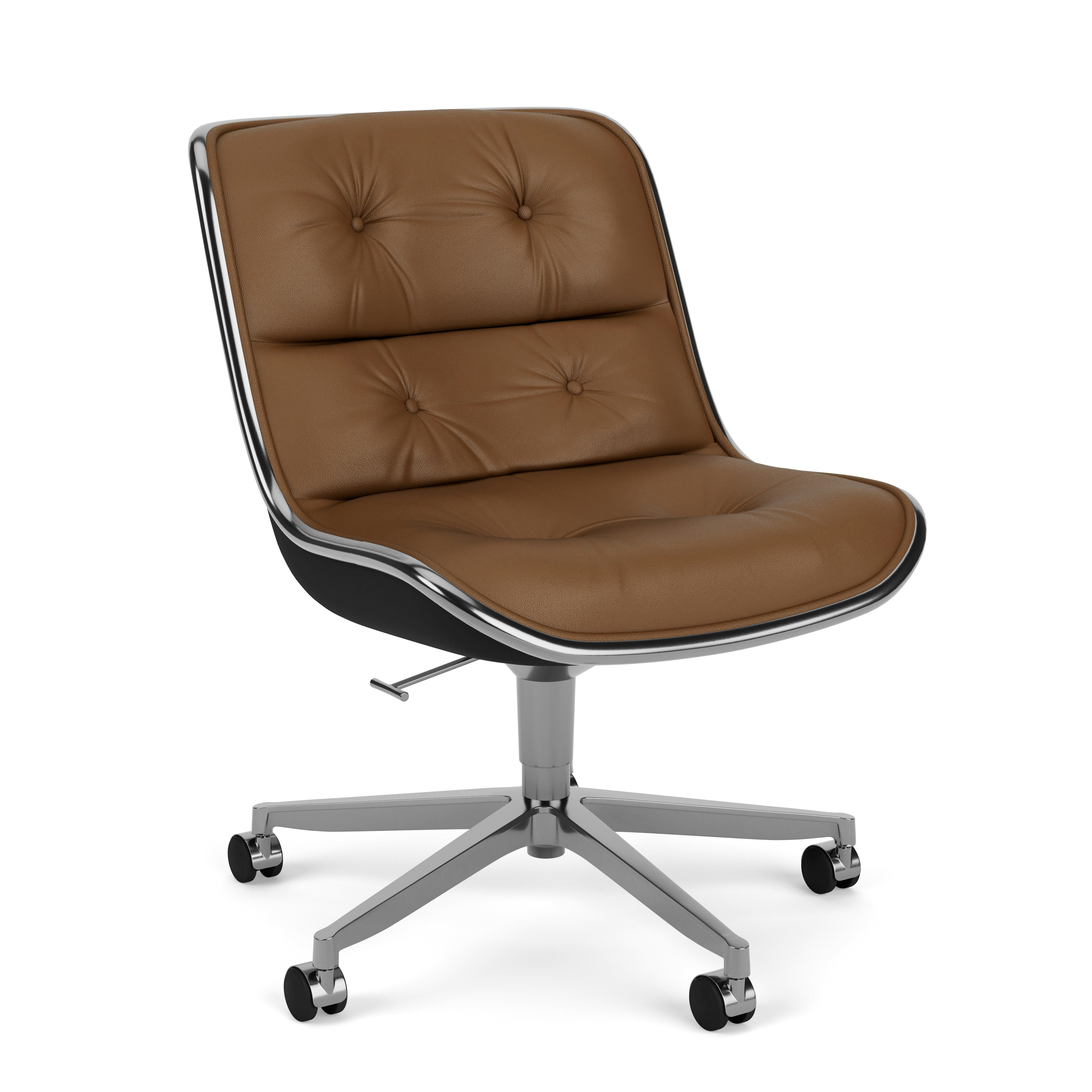 Pollock Executive Side Chair - 5 Star,  Polished Aluminum, Volo Leather, Toast