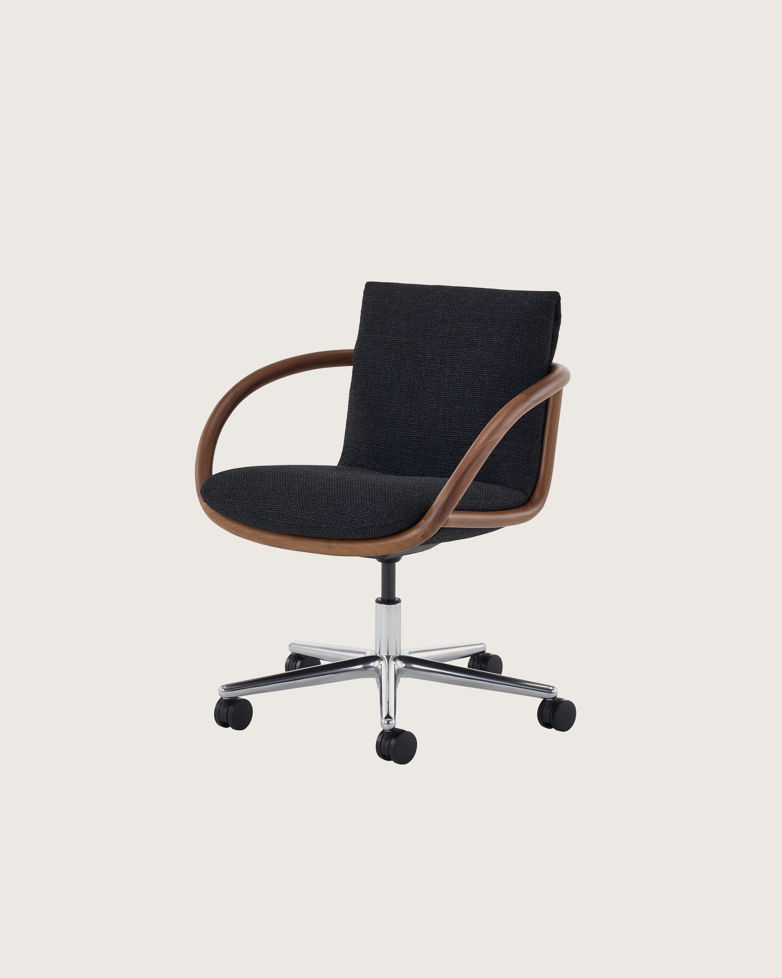 Full Loop Office Chair in Walnut on five star base with casters.
