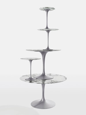 Saarinen Tulip Tables in Arabescato Marble and Platinum finish base