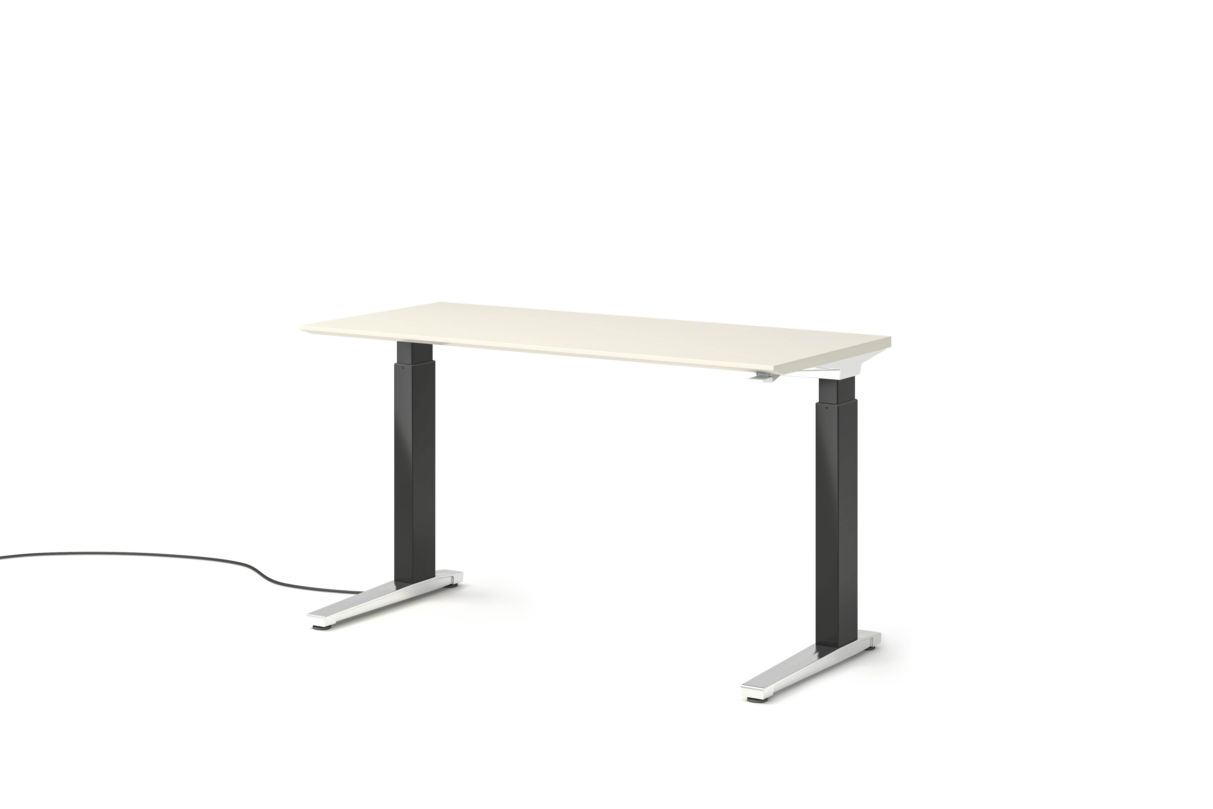 Renew Sit-To-Stand Desk - 23x52,  White Laminate,  Graphite Satin,  Polished Aluminum,  Hidden Power