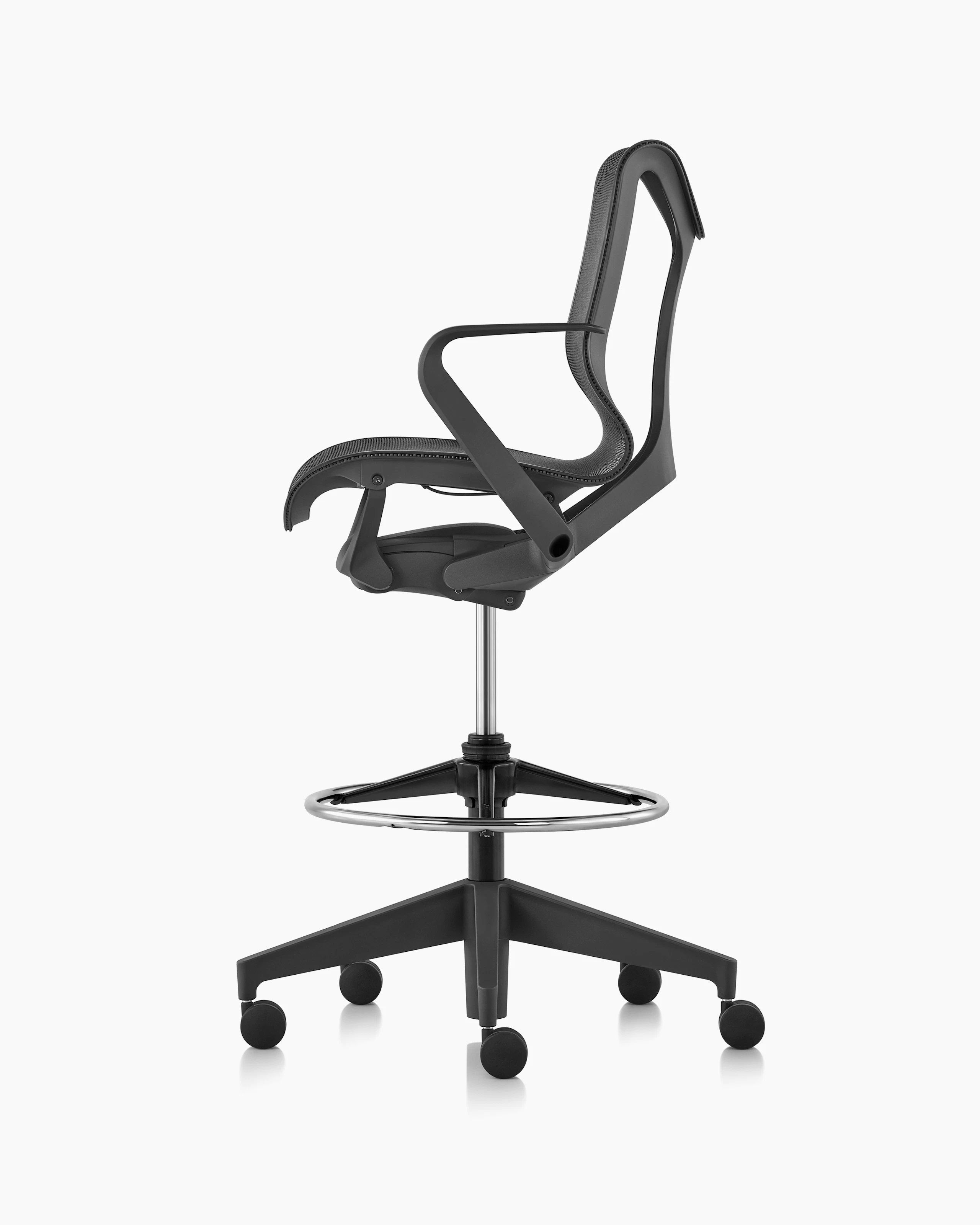 Cosm low back stool, side view, graphite