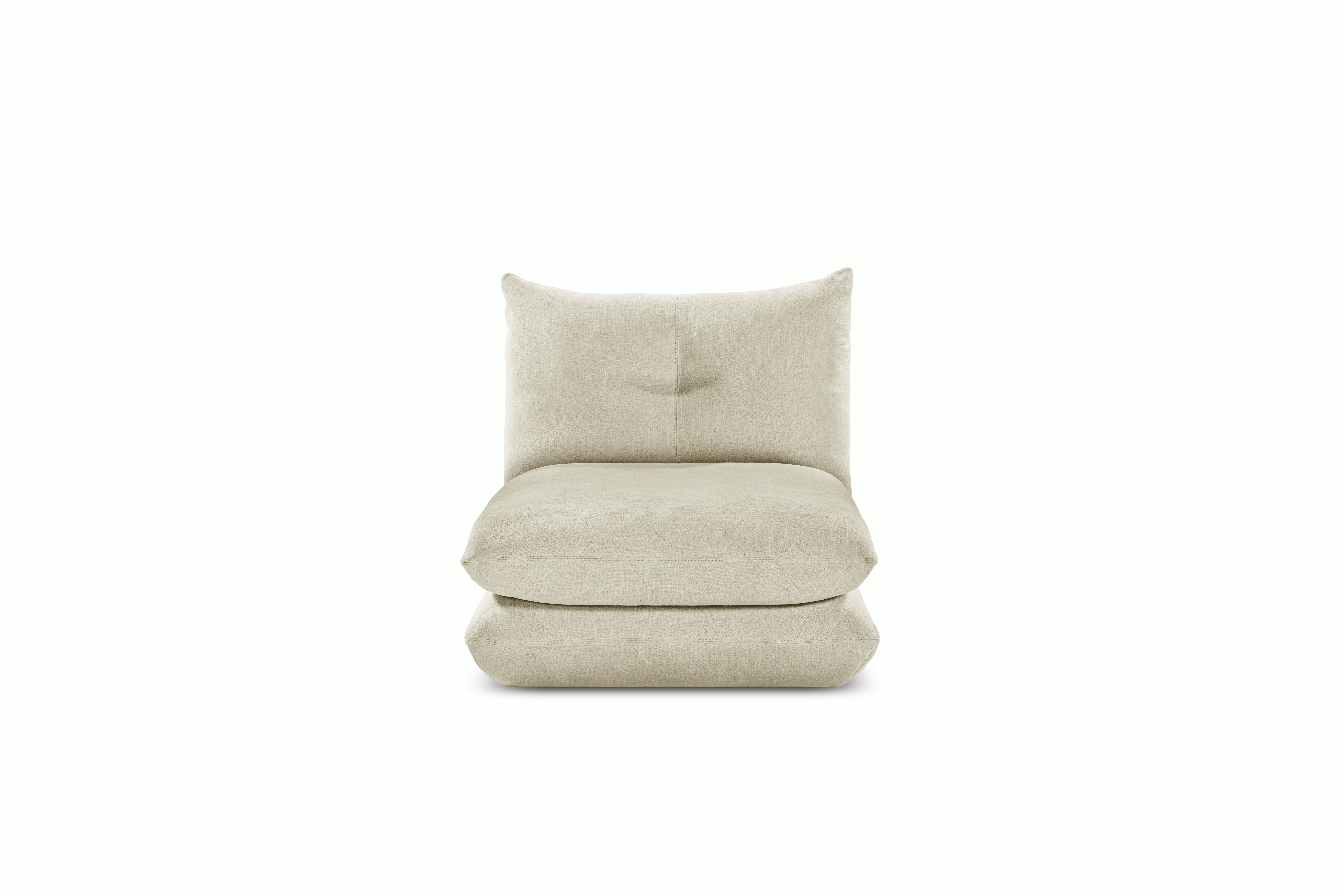 A Perron Pillo Armless Chair Module in Winter viewed from the front.