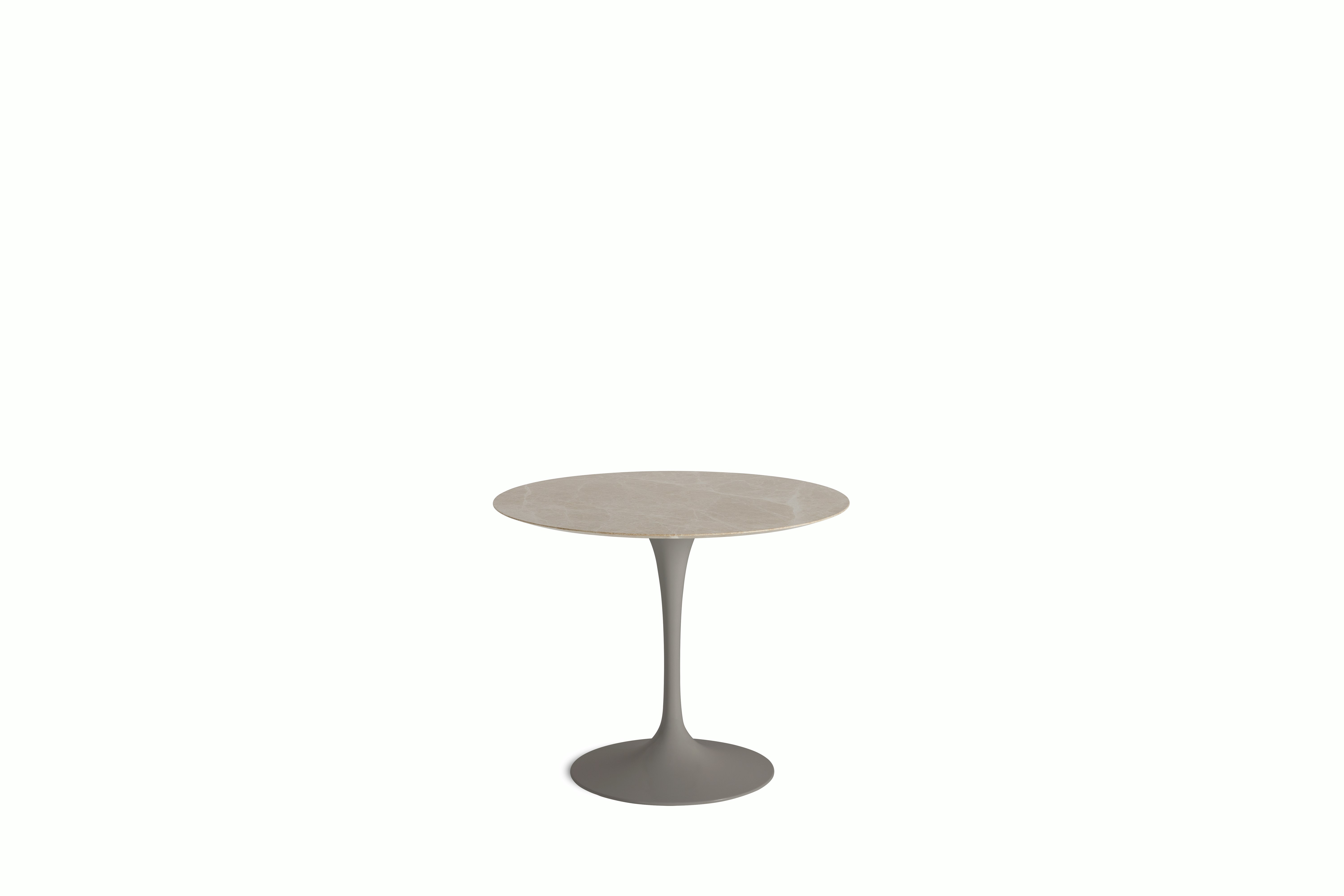 Saarinen Dining Table - Round, 35 Inch, Polished Coated Marble, Emperado Light, Grey Base