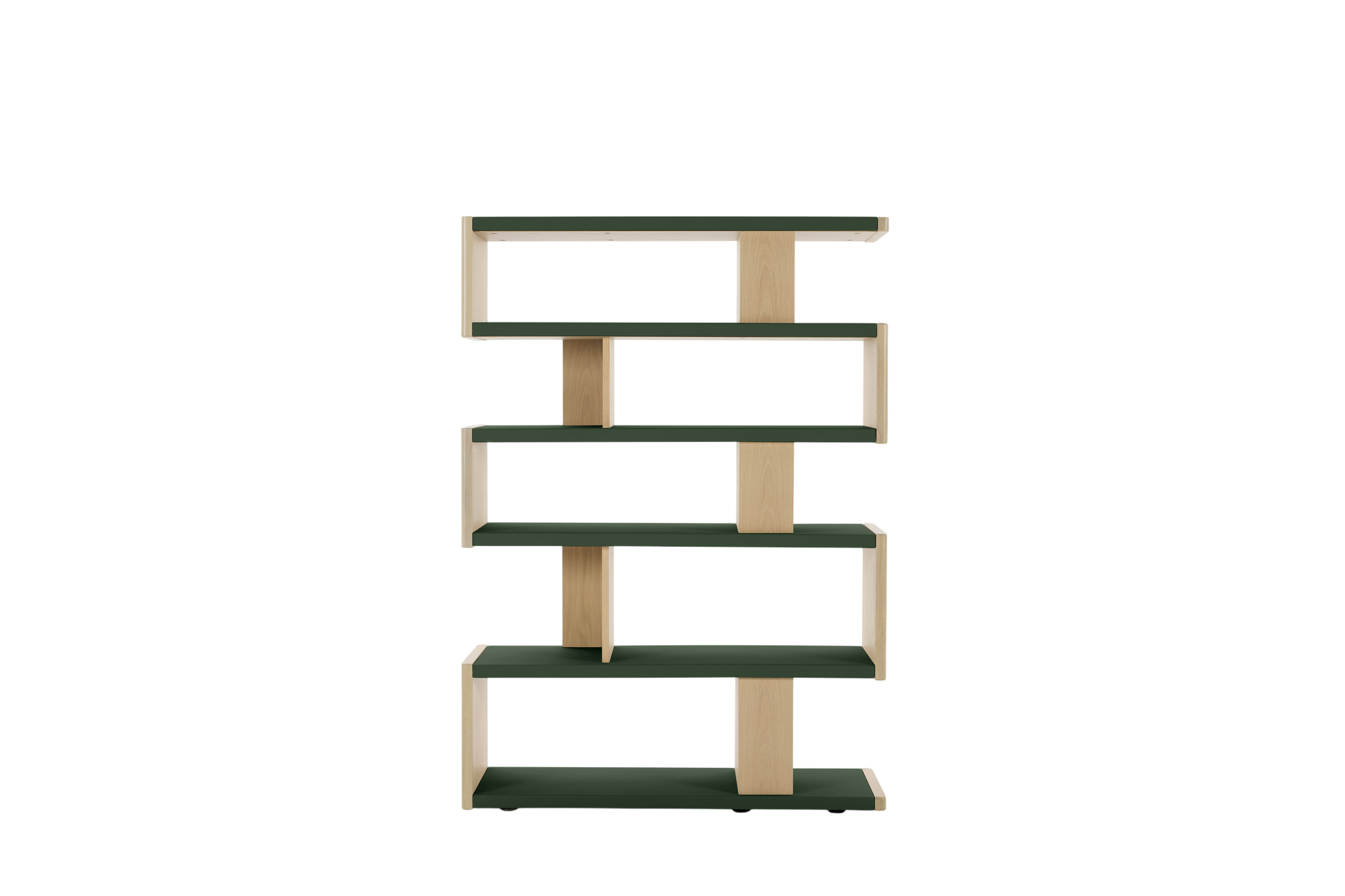 New Canaan High Bookshelf - Oak, Bristol Leather, British Green