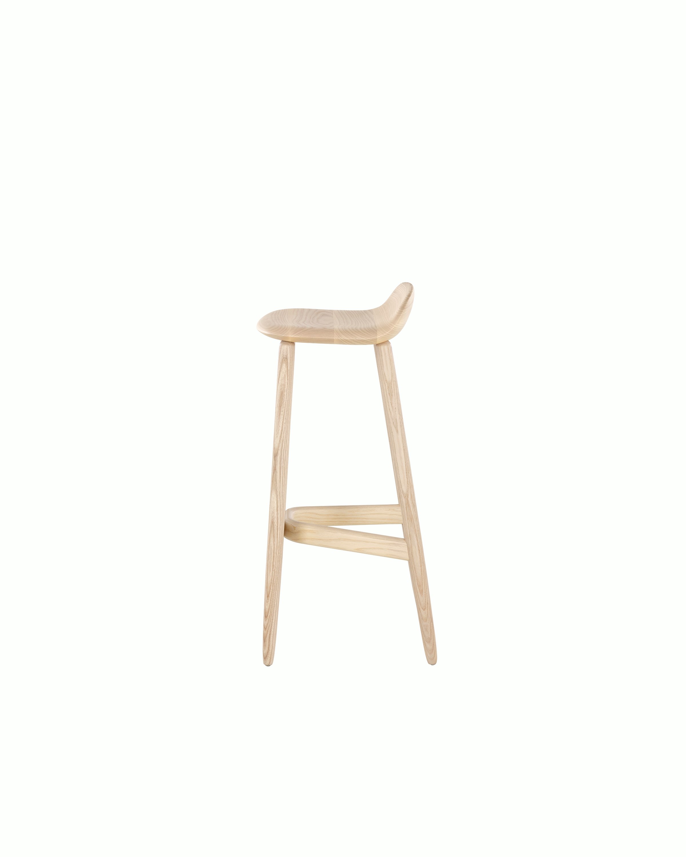 Side view of a wood Crosshatch Stool with a light finish. Select to go to the Stools landing page.